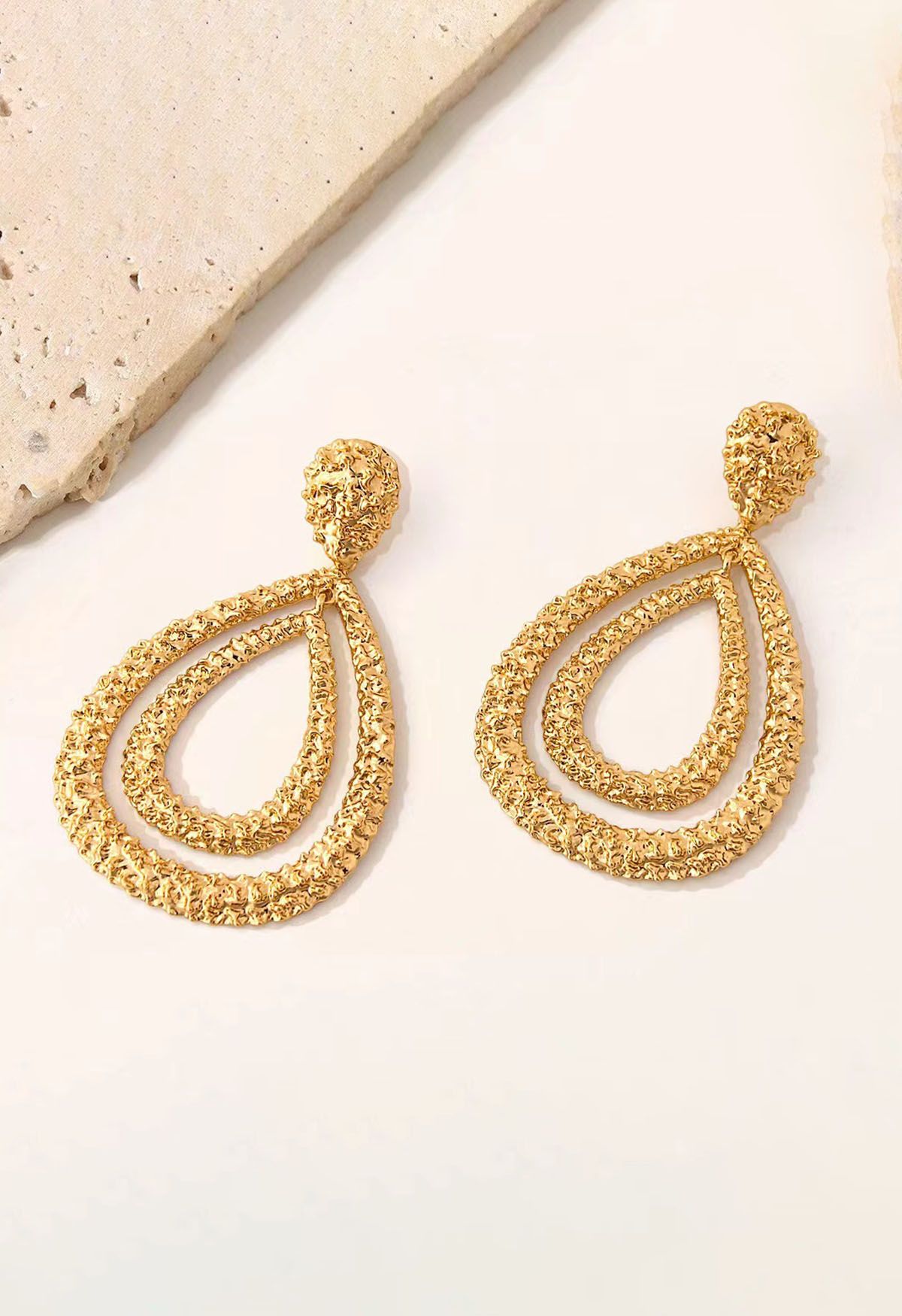 Boucles d'oreilles en forme de larme à double couche en or