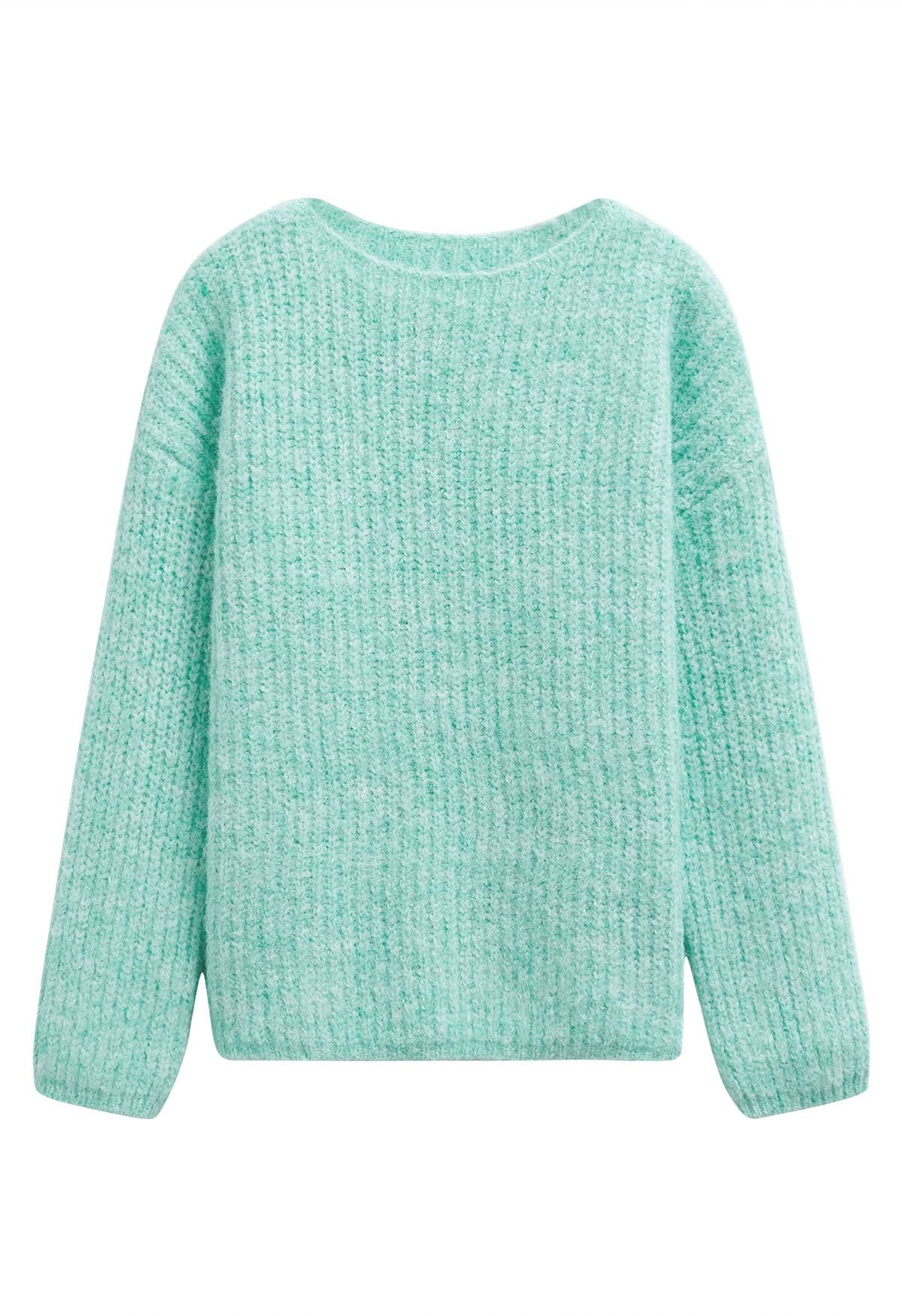 Pull en tricot côtelé de couleur unie en menthe