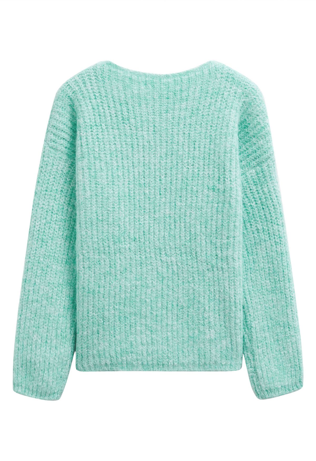 Pull en tricot côtelé de couleur unie en menthe