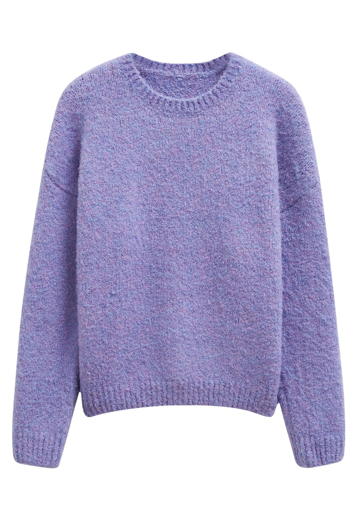 Pull en tricot doux et côtelé en violet