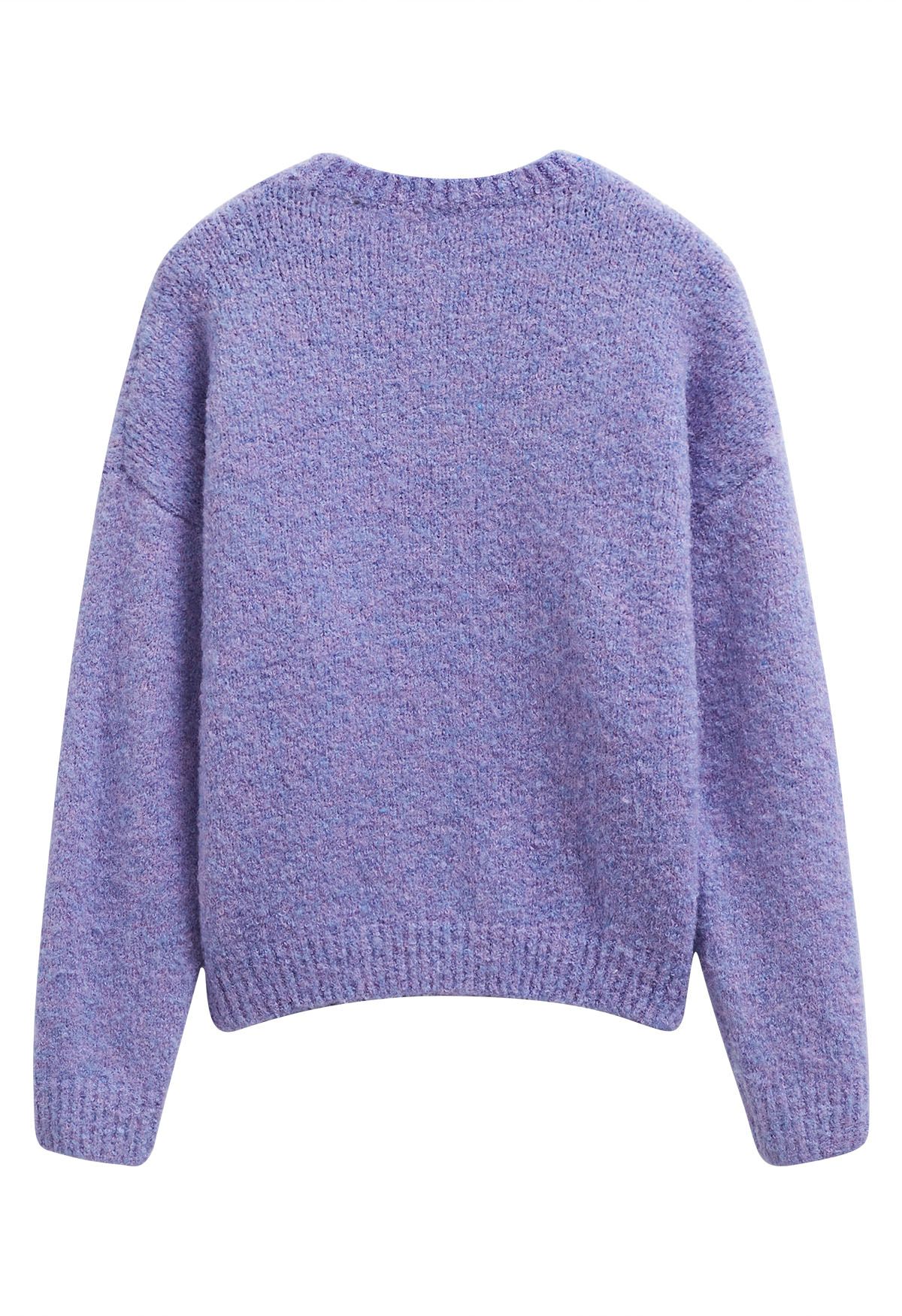 Pull en tricot doux et côtelé en violet