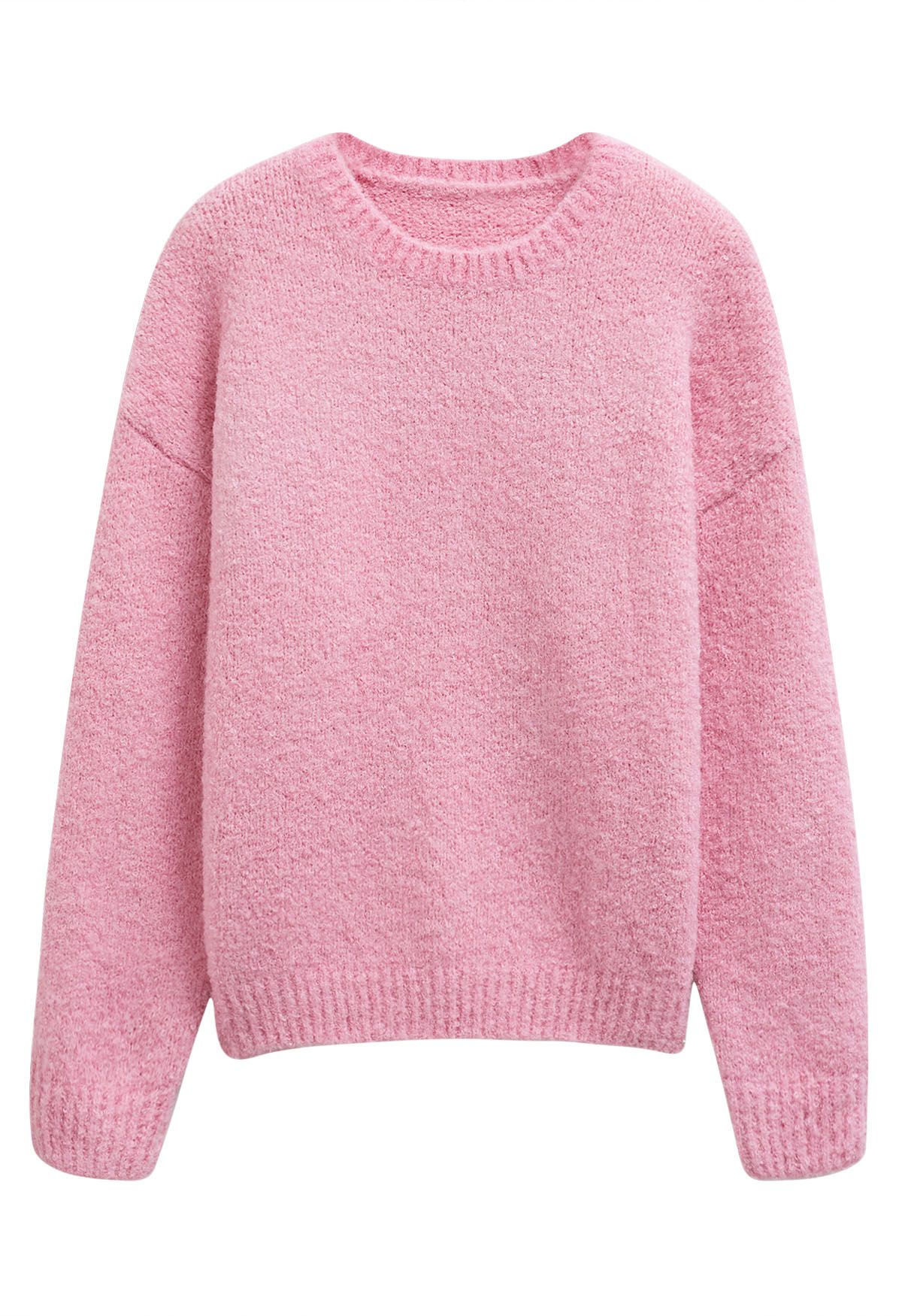 Pull en tricot doux et côtelé en rose