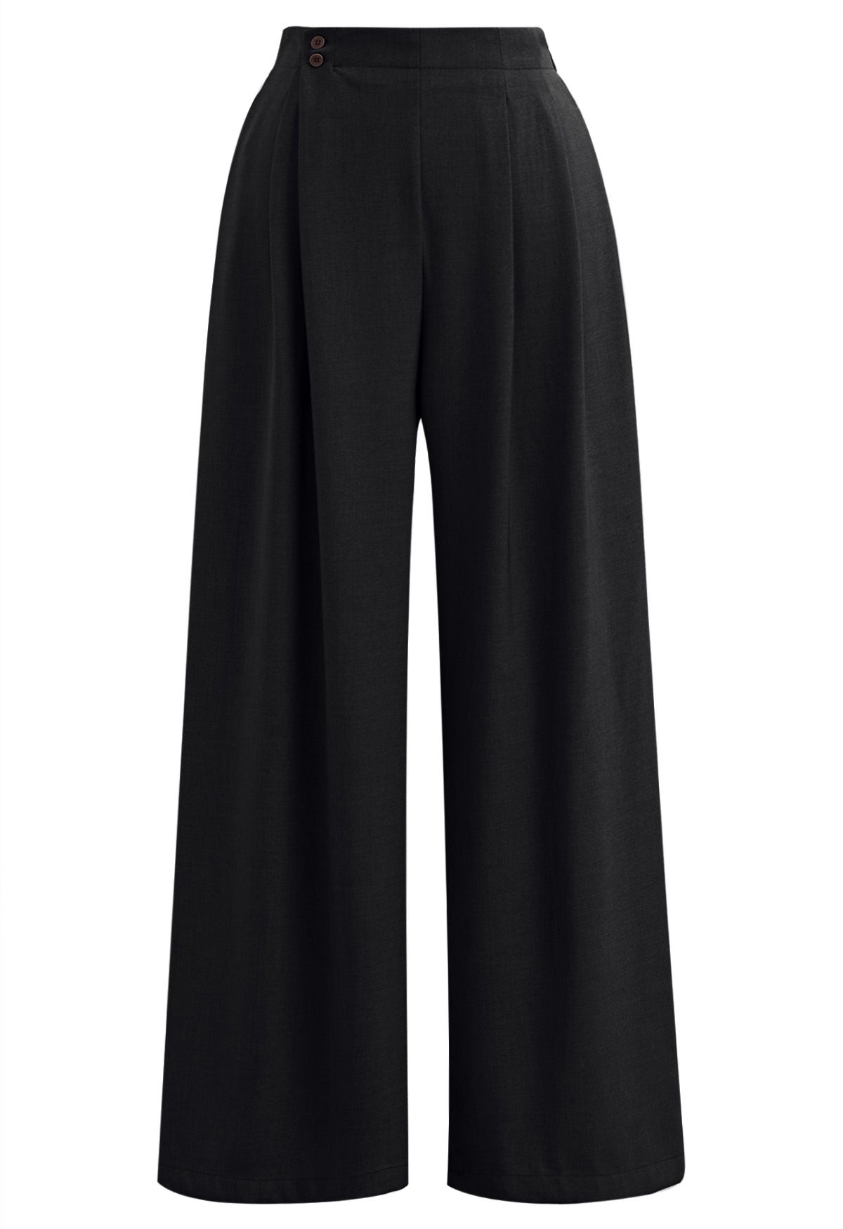 Pantalon Palazzo plissé boutonné sans effort en noir