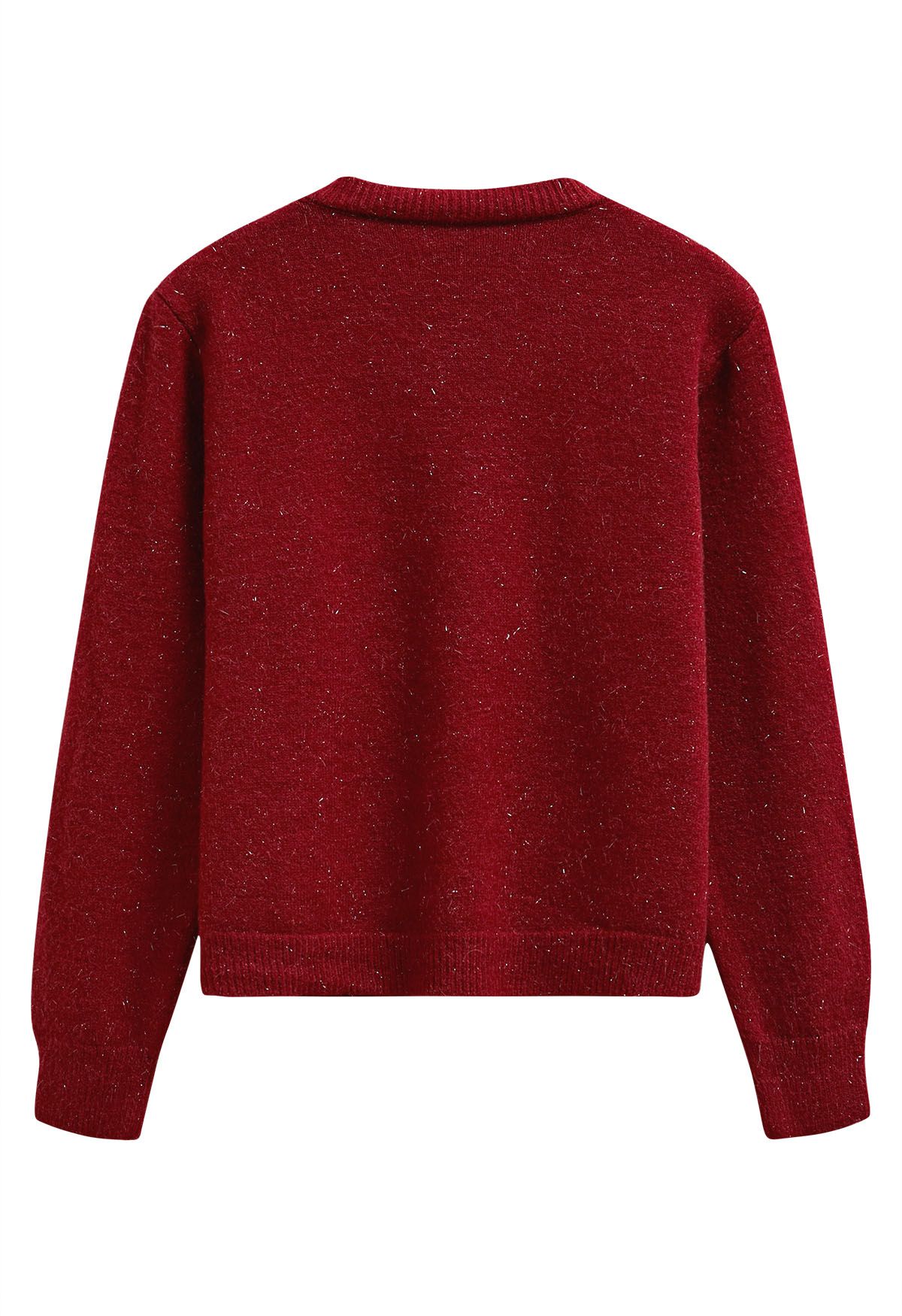 Cardigan élégant en tricot à franges scintillantes avec boutons en rouge