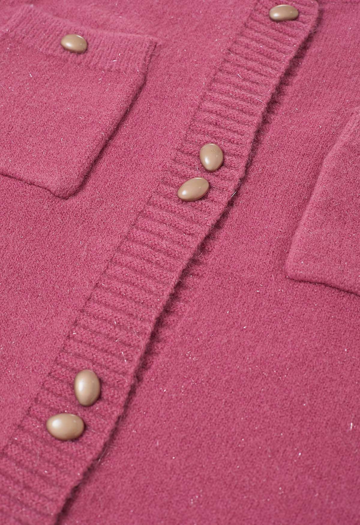 Cardigan élégant en tricot à franges scintillantes et boutons en rose bonbon