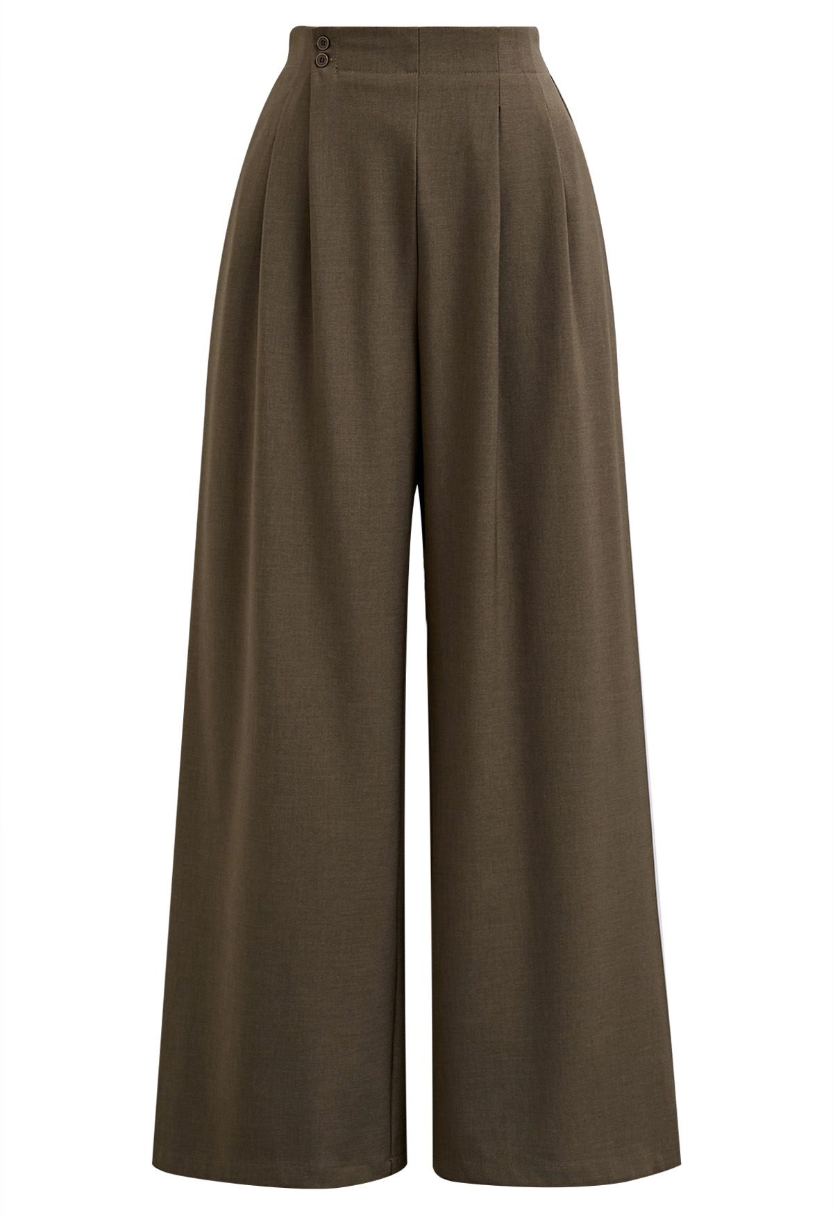 Pantalon Palazzo plissé boutonné sans effort en marron