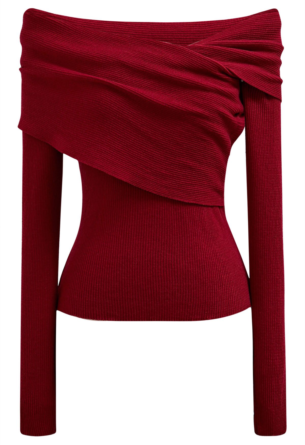 Haut en tricot à épaules dénudées Soft Elegance en rouge