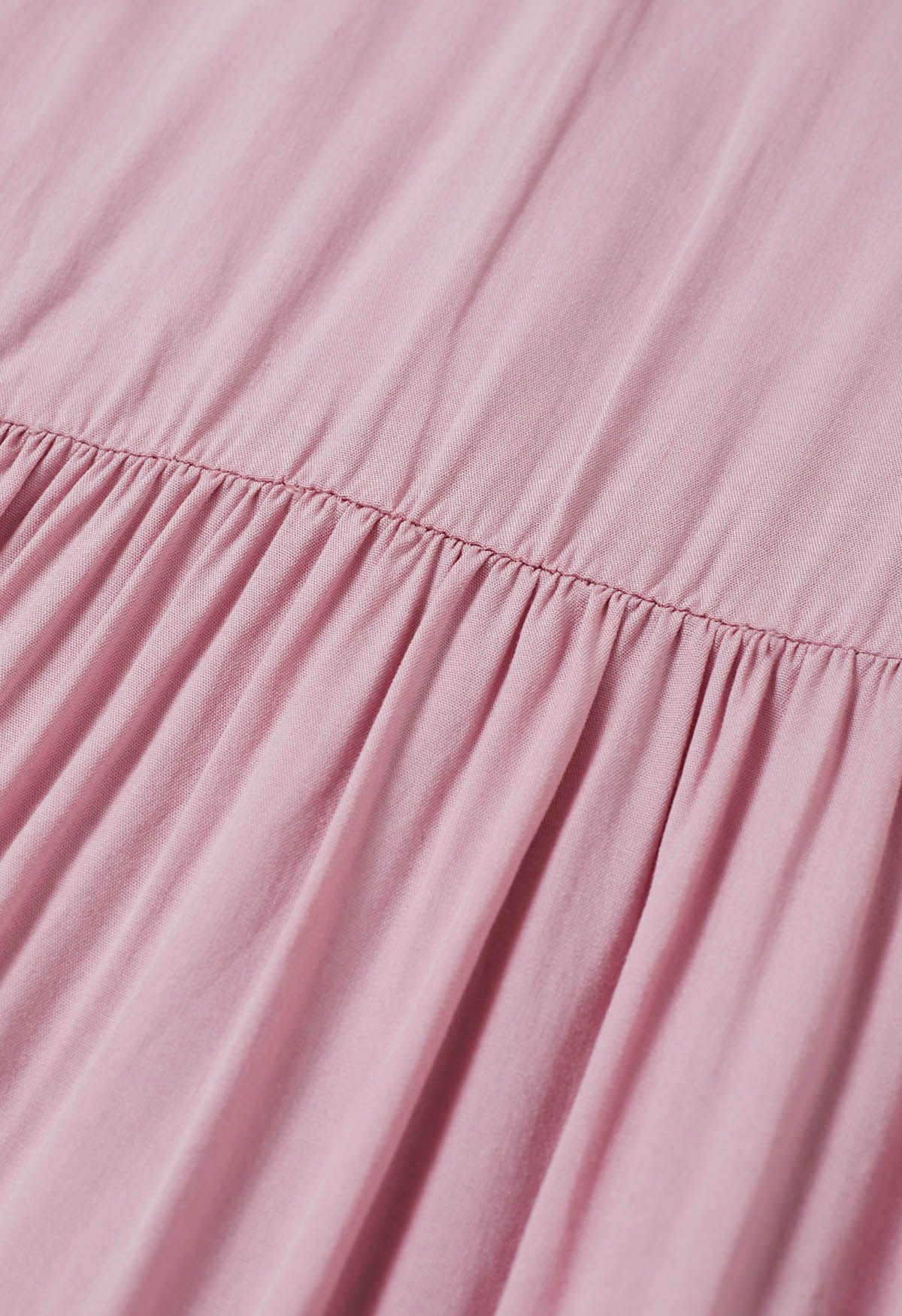 Robe longue boutonnée captivante en dentelle avec lien à la taille en rose