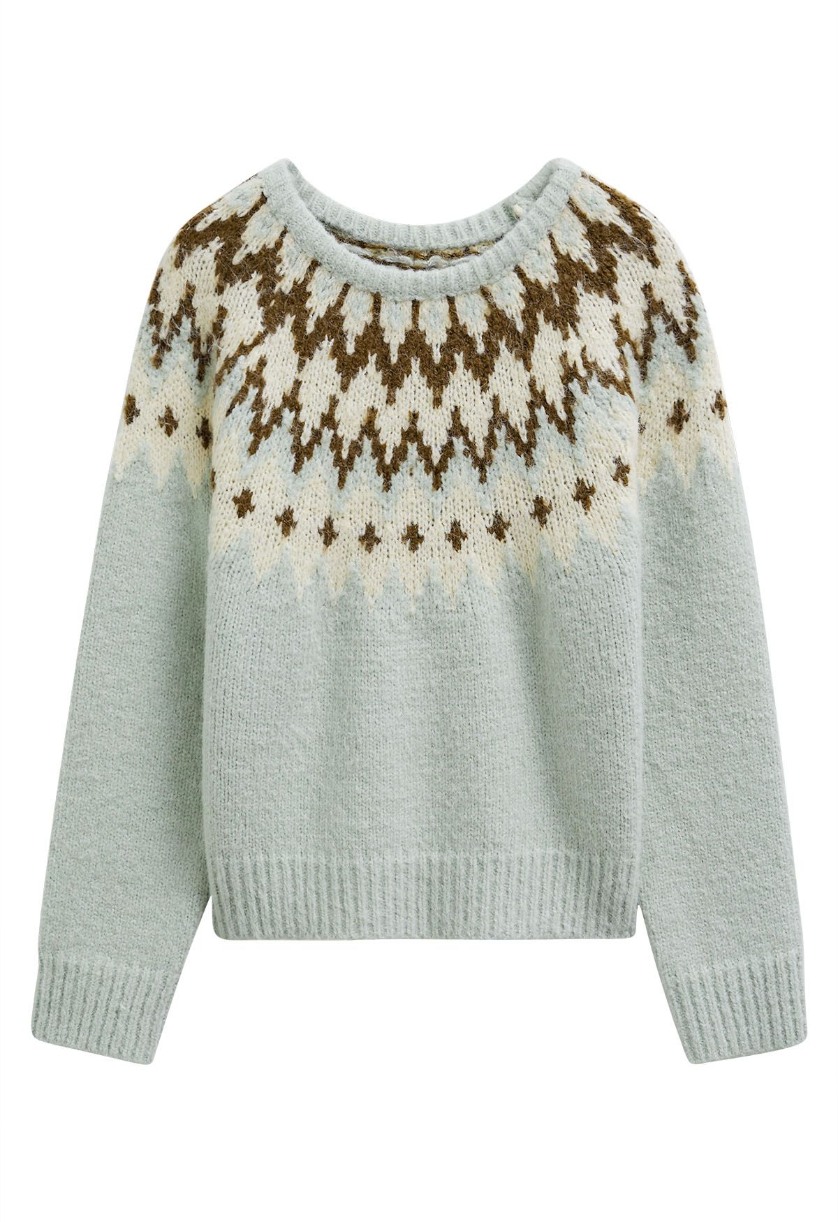 Pull côtelé Fair Isle Winter Whimsy en menthe