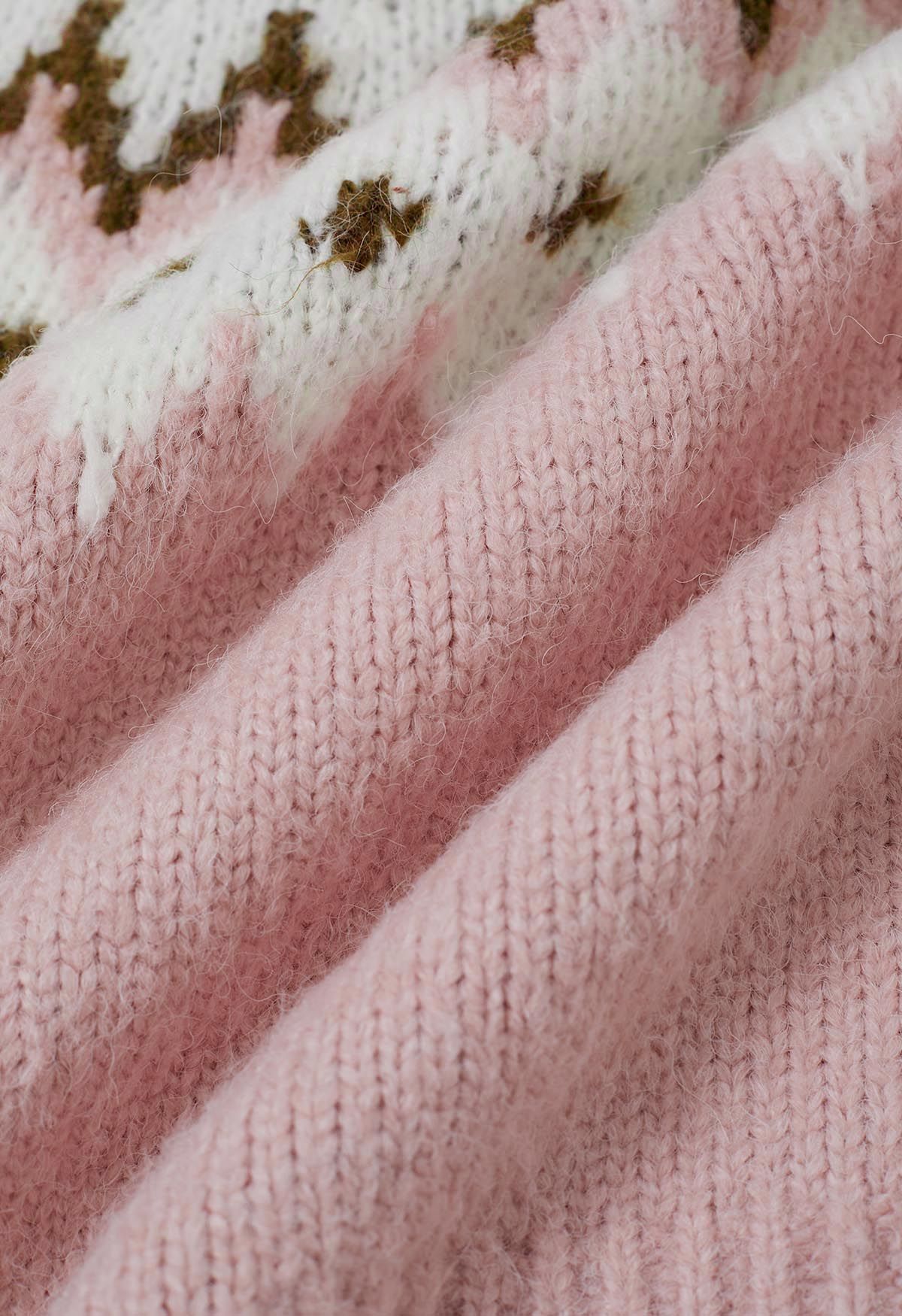 Pull côtelé Fair Isle Winter Whimsy en rose