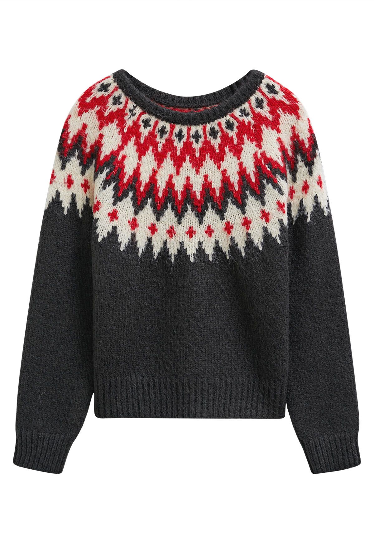 Pull côtelé Fair Isle Winter Whimsy en fumée