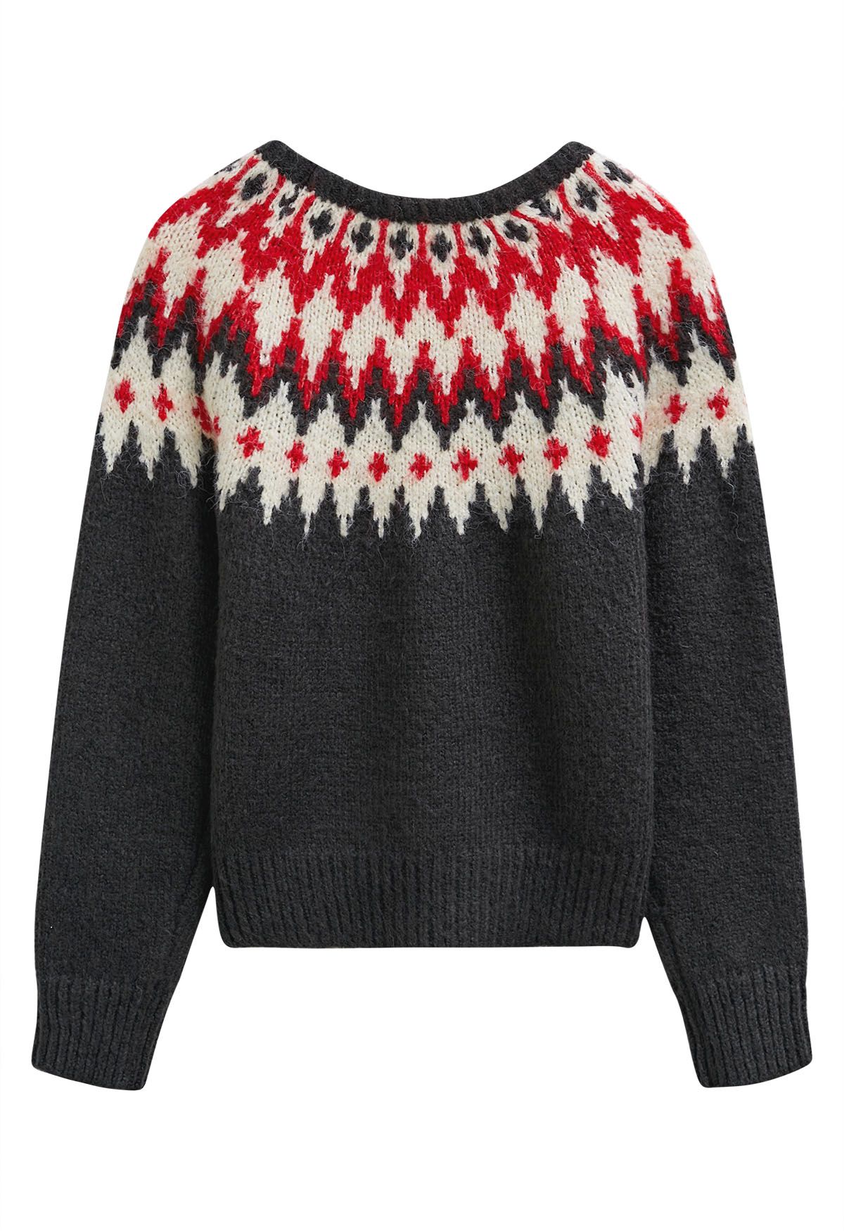 Pull côtelé Fair Isle Winter Whimsy en fumée