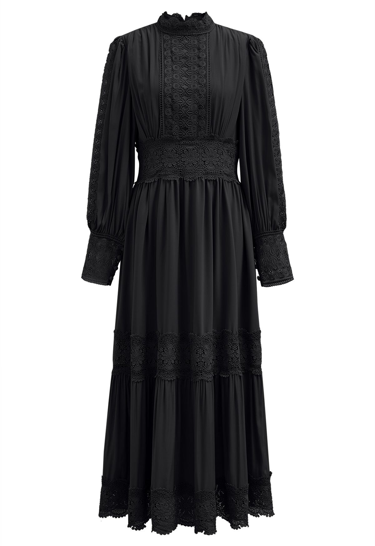 Robe longue en dentelle ajourée de style victorien en noir