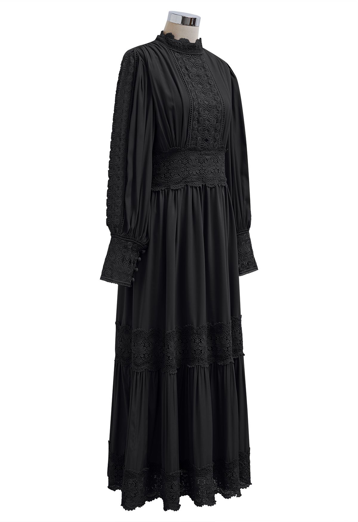 Robe longue en dentelle ajourée de style victorien en noir