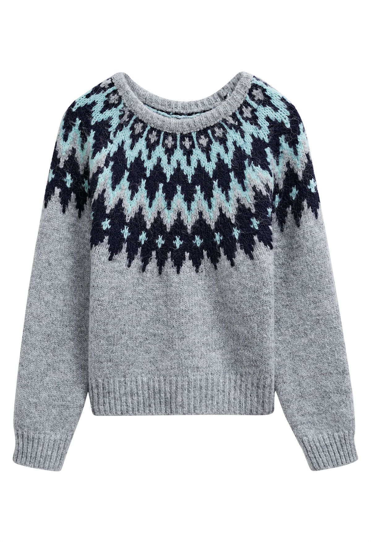 Pull côtelé Fair Isle Winter Whimsy en gris