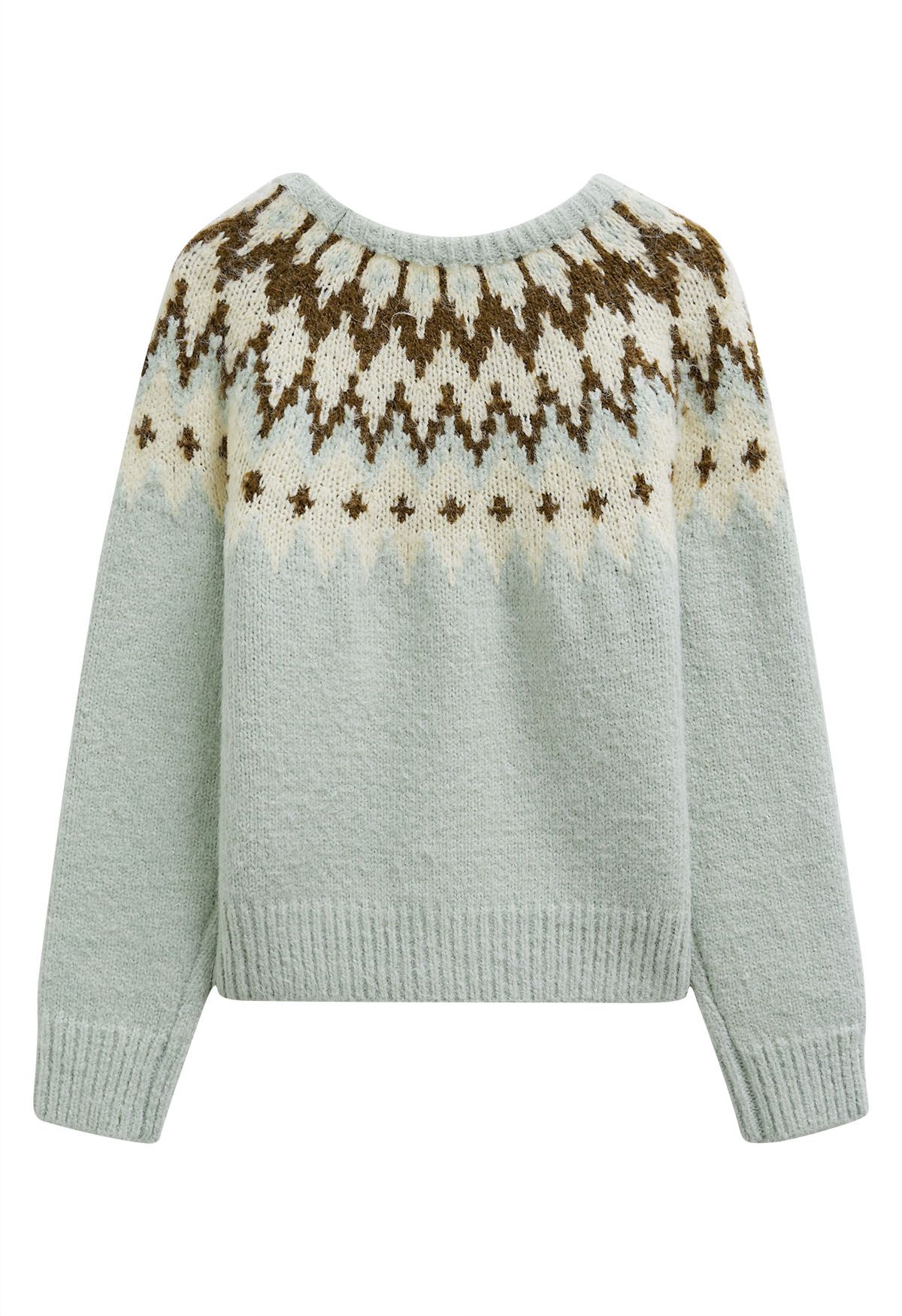 Pull côtelé Fair Isle Winter Whimsy en menthe