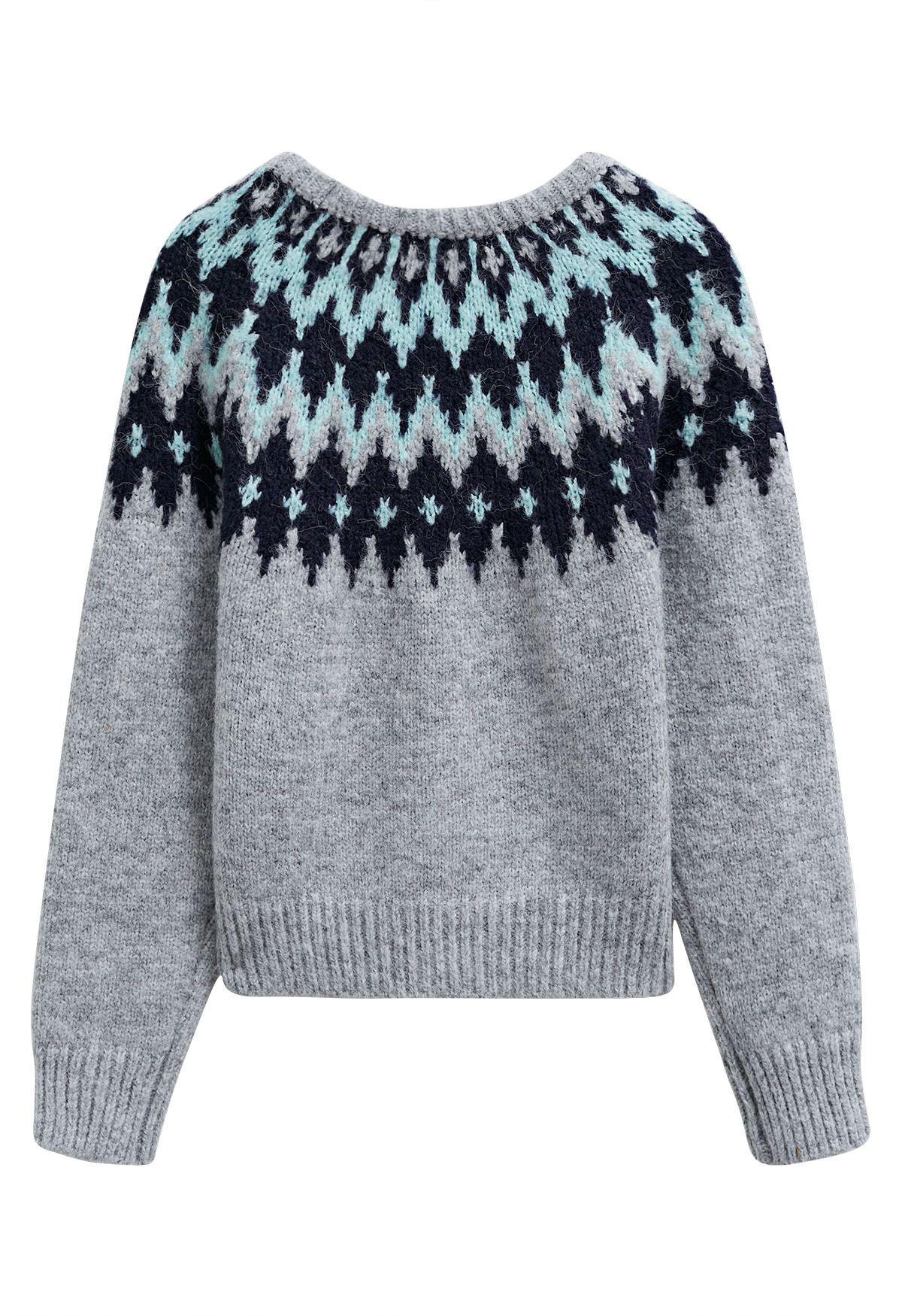 Pull côtelé Fair Isle Winter Whimsy en gris