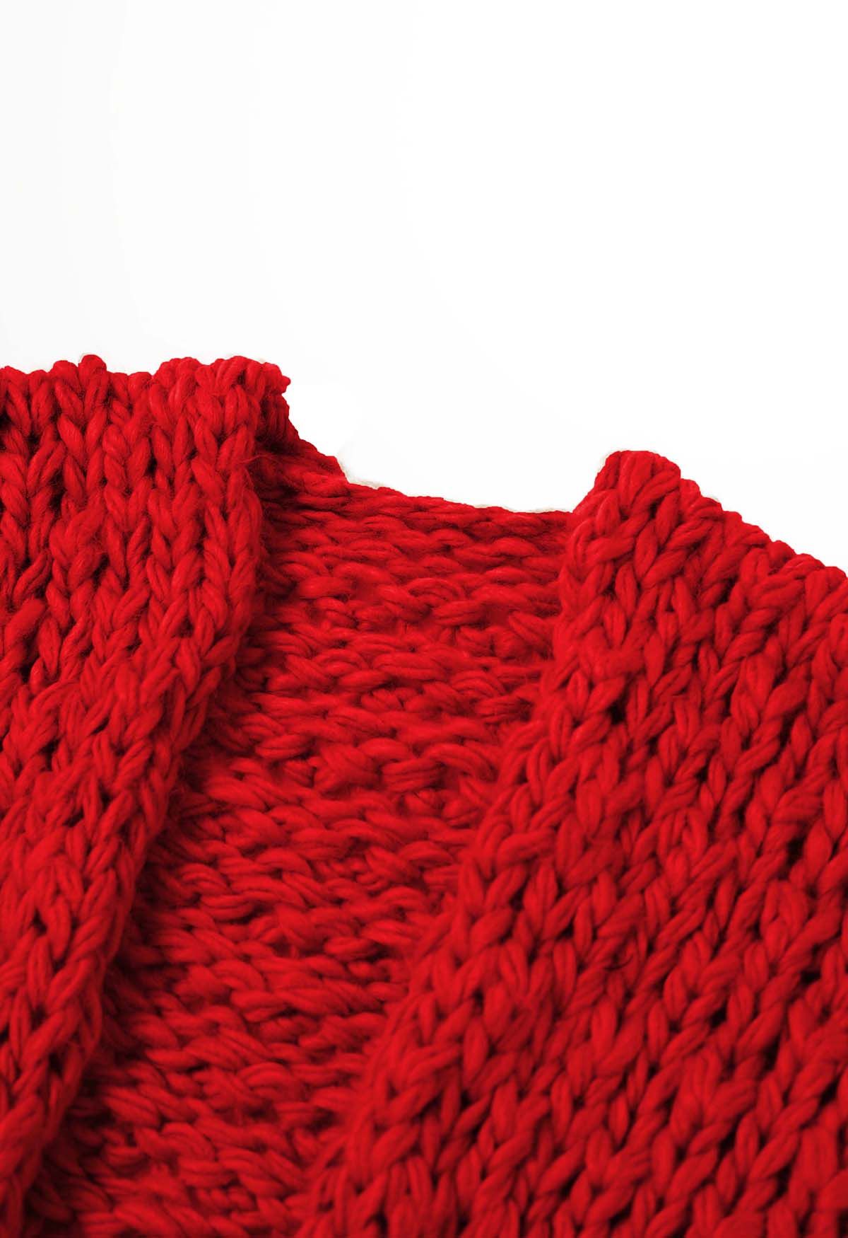 Cardigan ouvert sur le devant en tricot épais à poches plaquées, en rouge