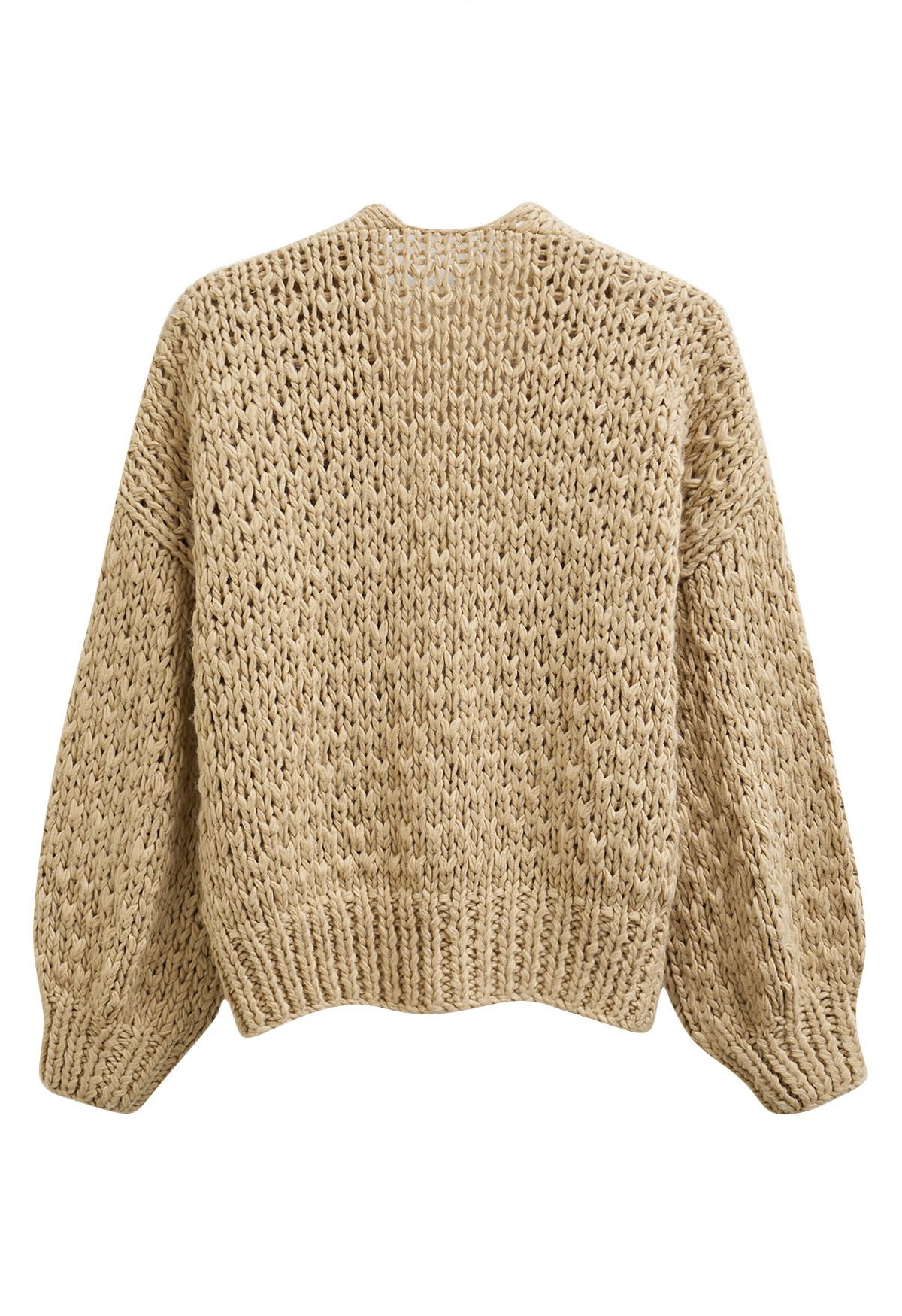 Cardigan ouvert sur le devant en tricot épais à poches plaquées, couleur beige clair