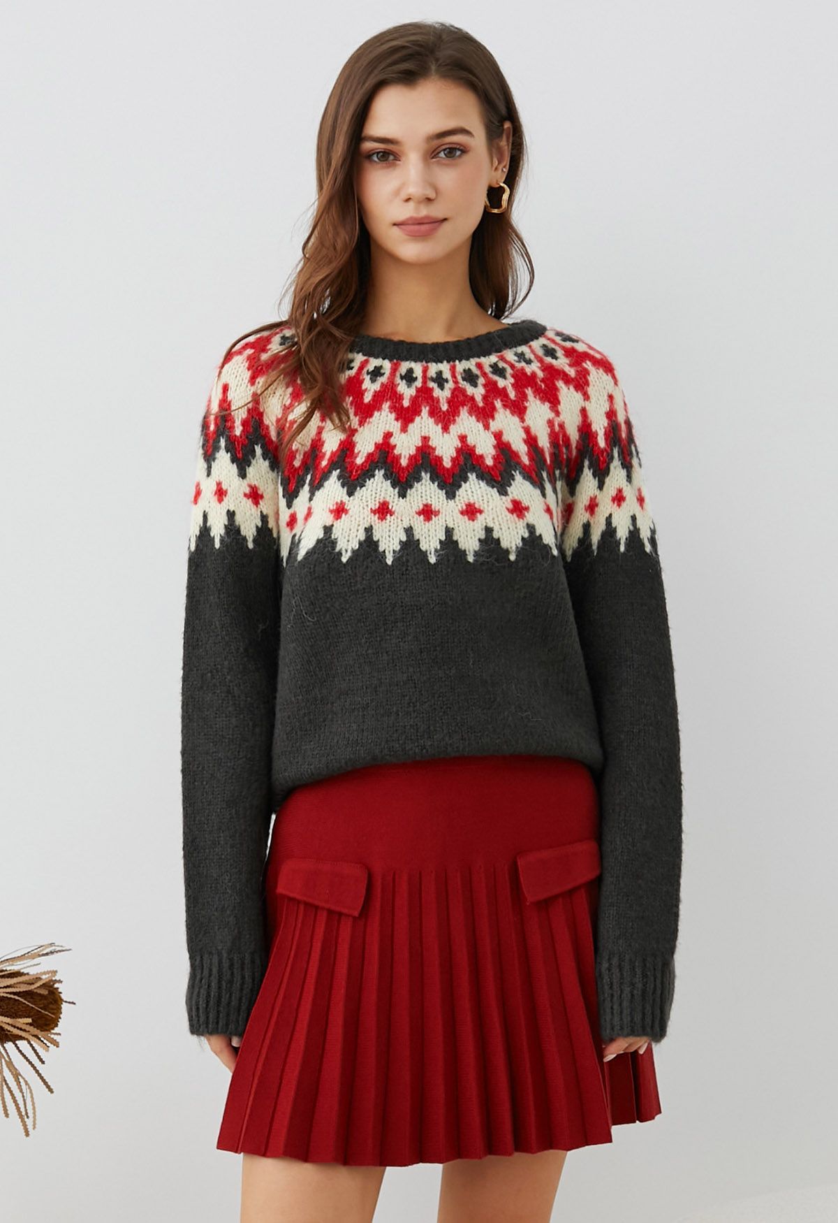 Pull côtelé Fair Isle Winter Whimsy en fumée