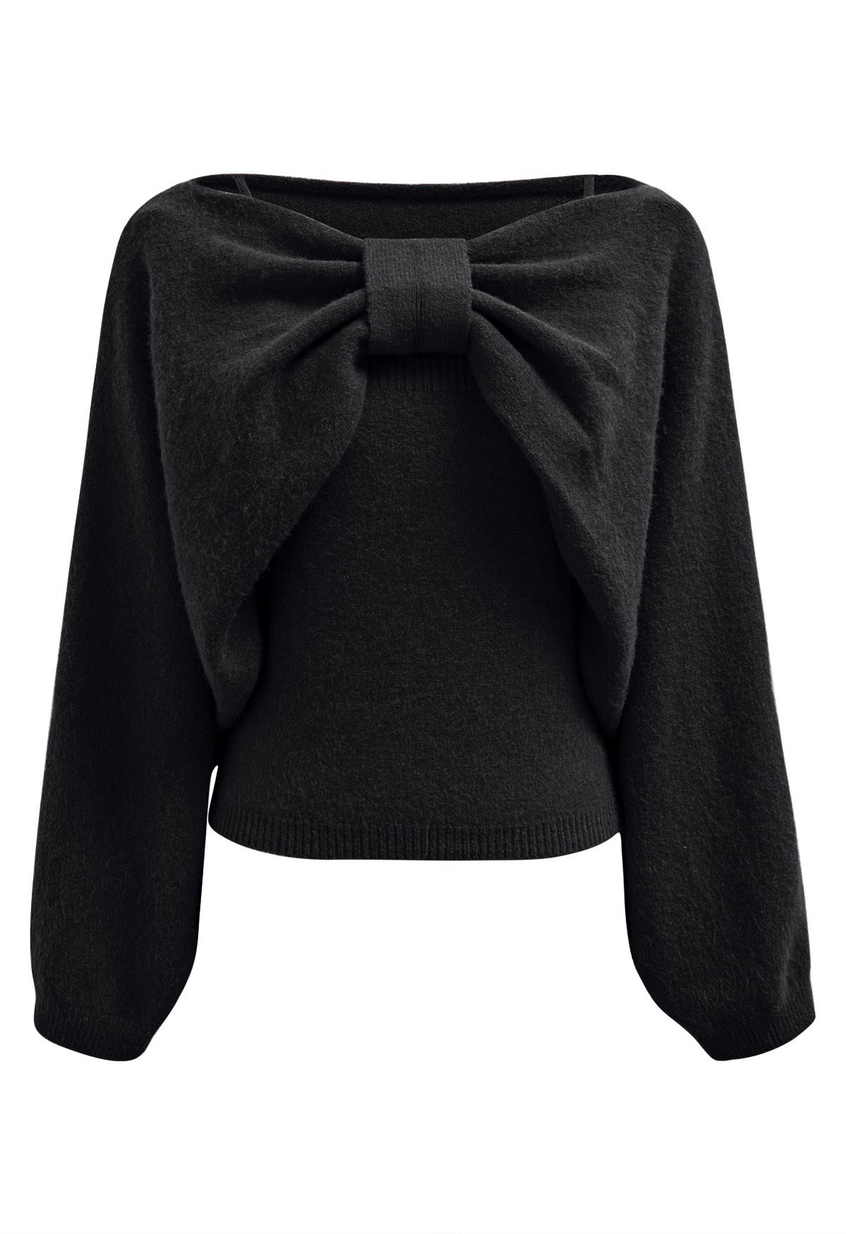 Ensemble haut camisole et pull à nœud papillon fascinant en noir