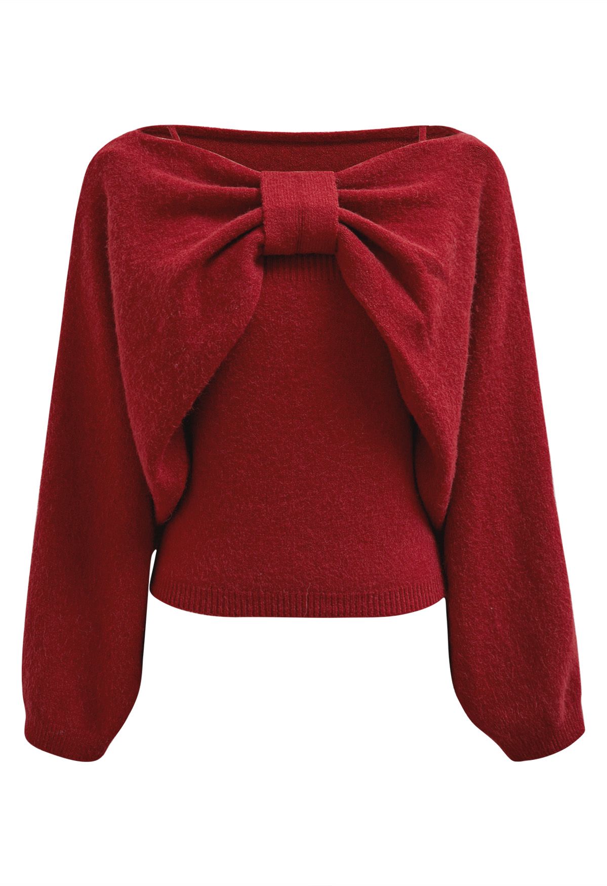 Ensemble haut à nœud papillon et pull fascinant en rouge