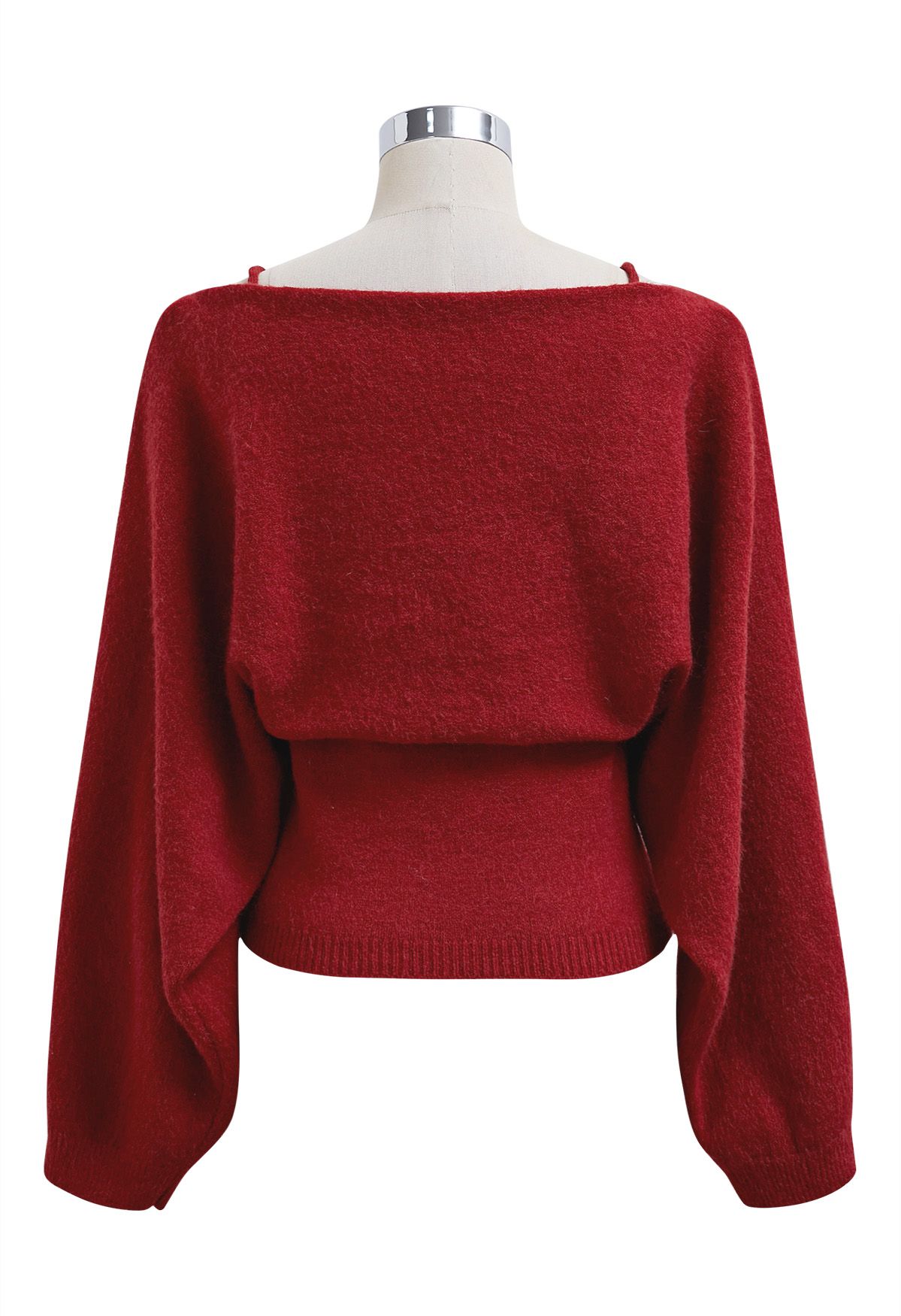 Ensemble haut à nœud papillon et pull fascinant en rouge