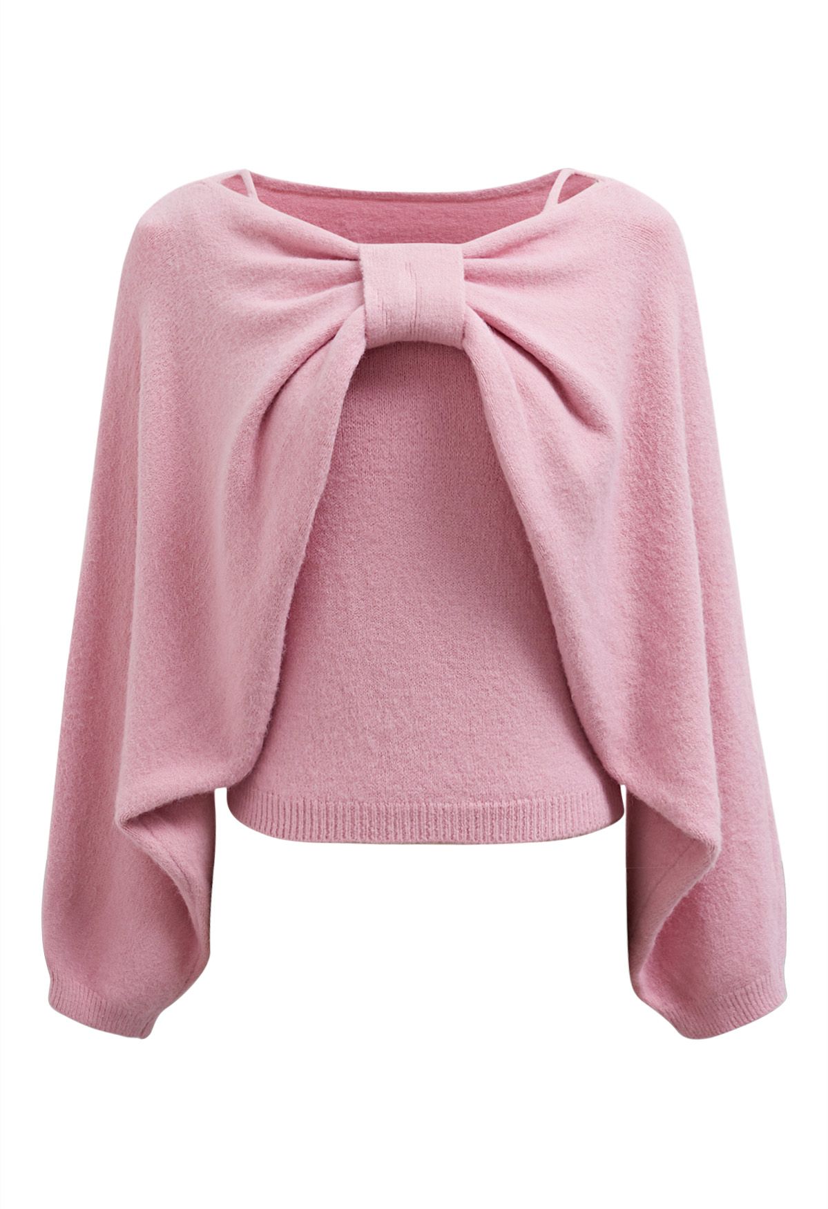 Ensemble haut à nœud papillon et pull envoûtant en rose