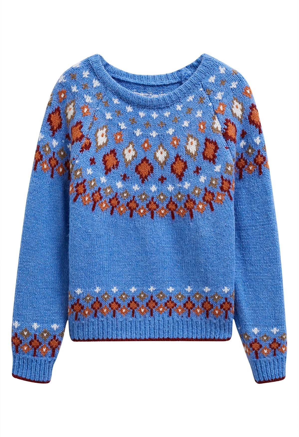 Pull et jersey Fair Isle Wonderland Flocon de neige et bleu