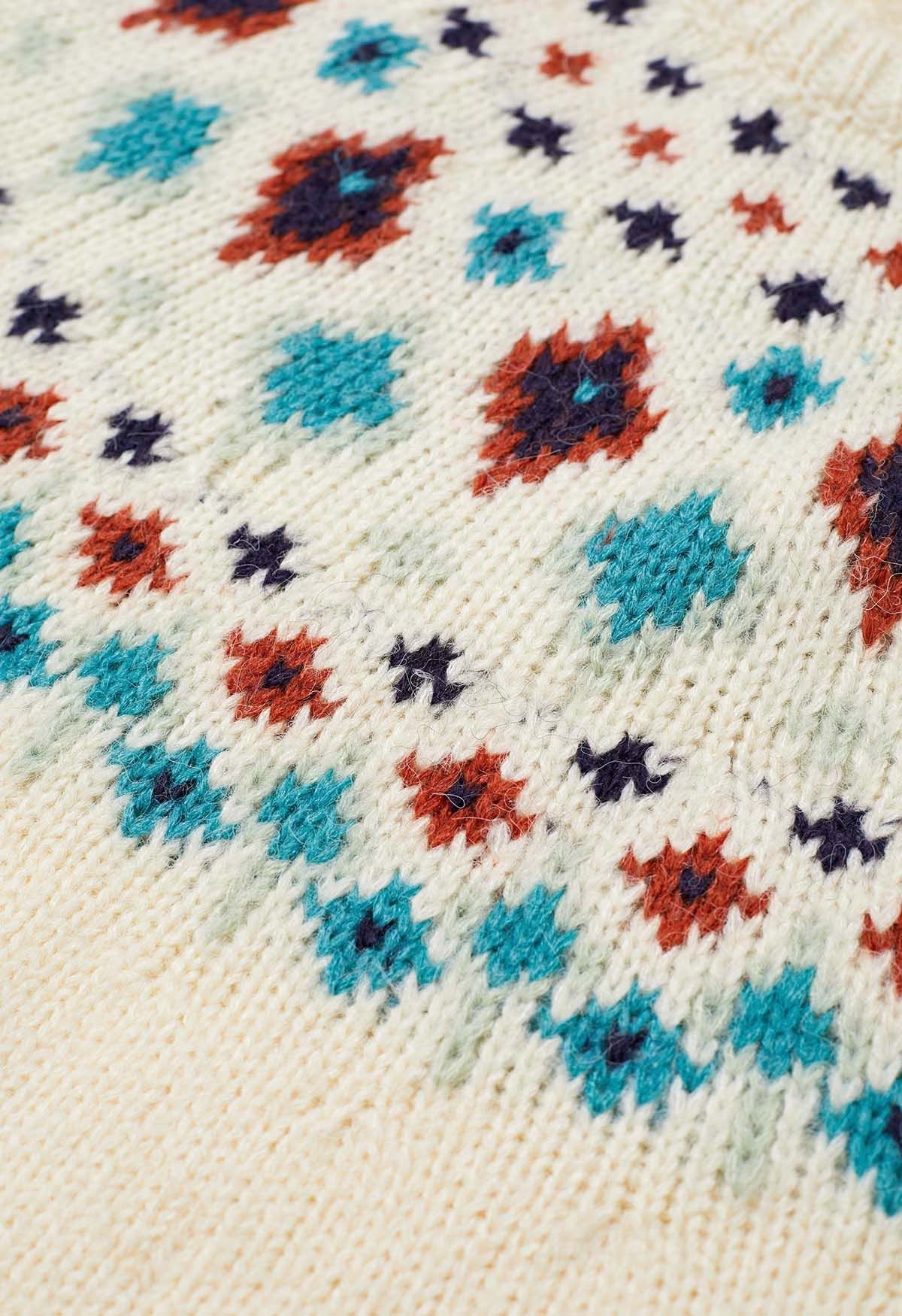 Pull en tricot Fair Isle Wonderland Snowflake en crème