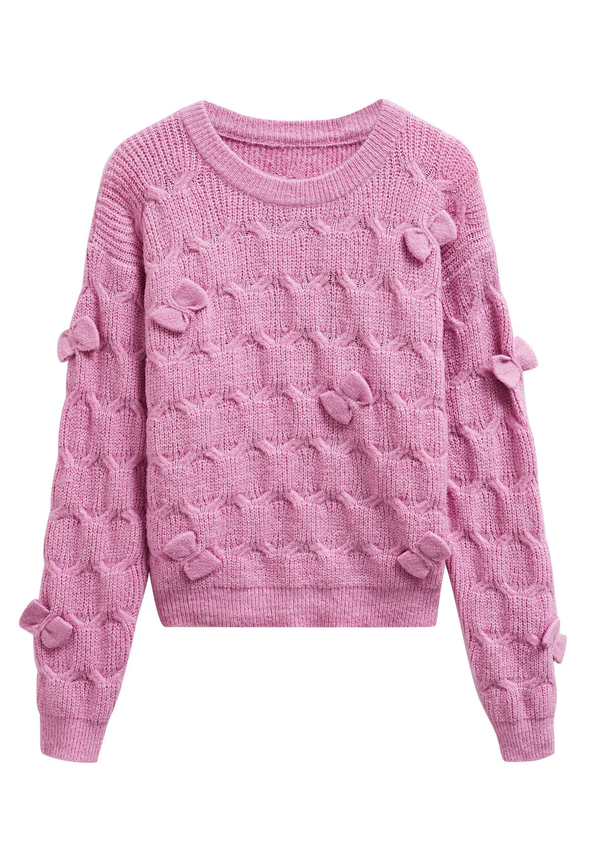 Pull en tricot texturé géométrique à nœud ludique en rose