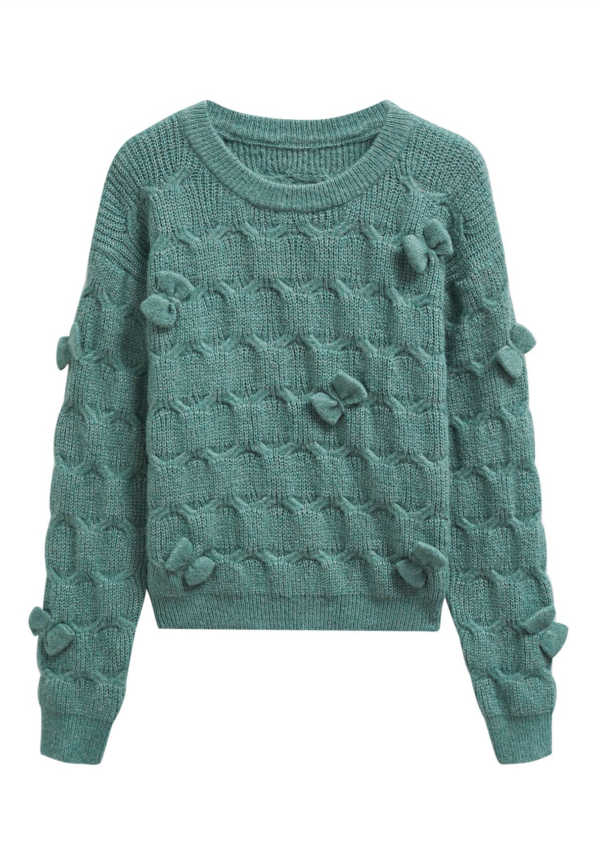 Pull en tricot texturé géométrique à nœud ludique en vert