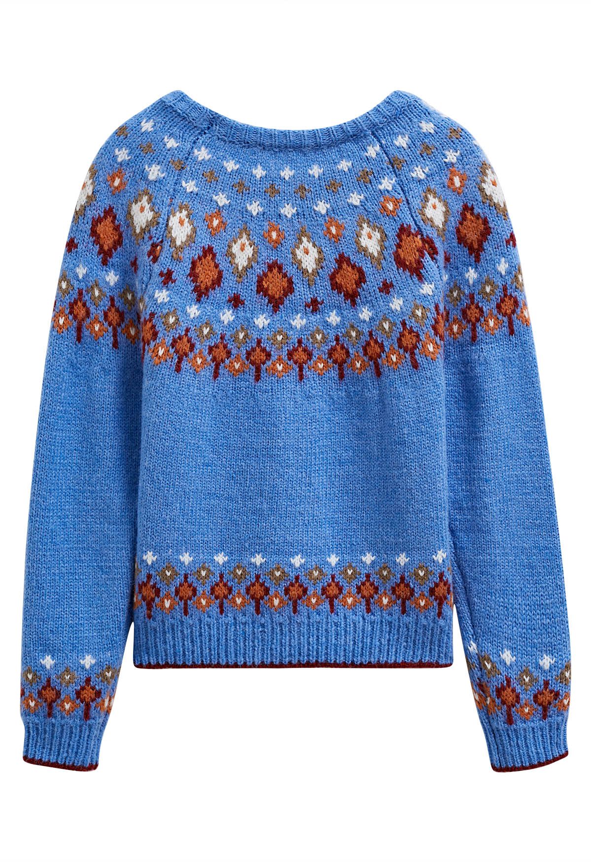 Pull et jersey Fair Isle Wonderland Flocon de neige et bleu