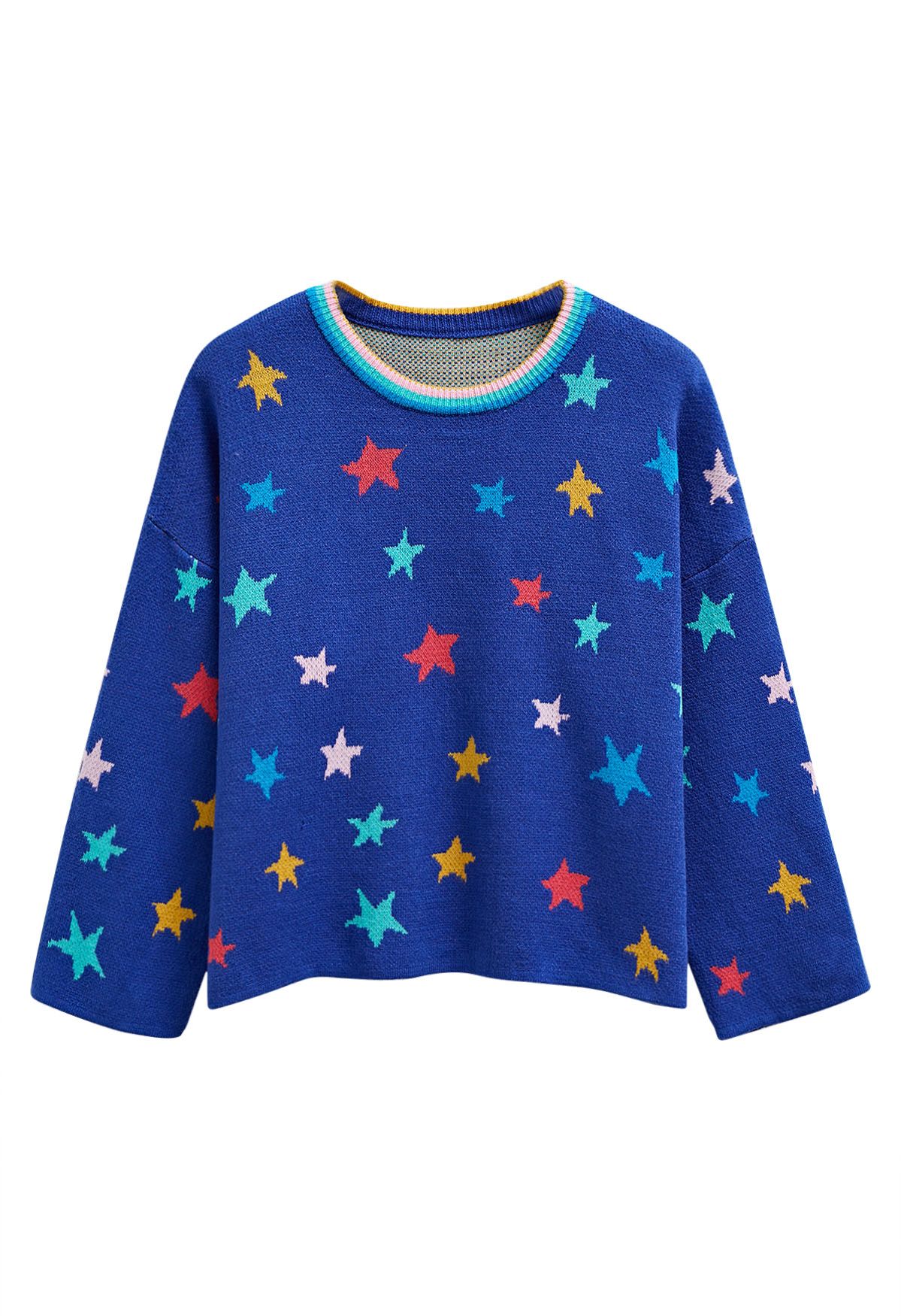 Pull en tricot à manches cloches Cosmic Charm Star en bleu roi