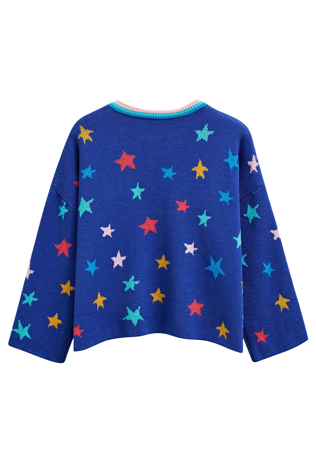 Pull en tricot à manches cloches Cosmic Charm Star en bleu roi