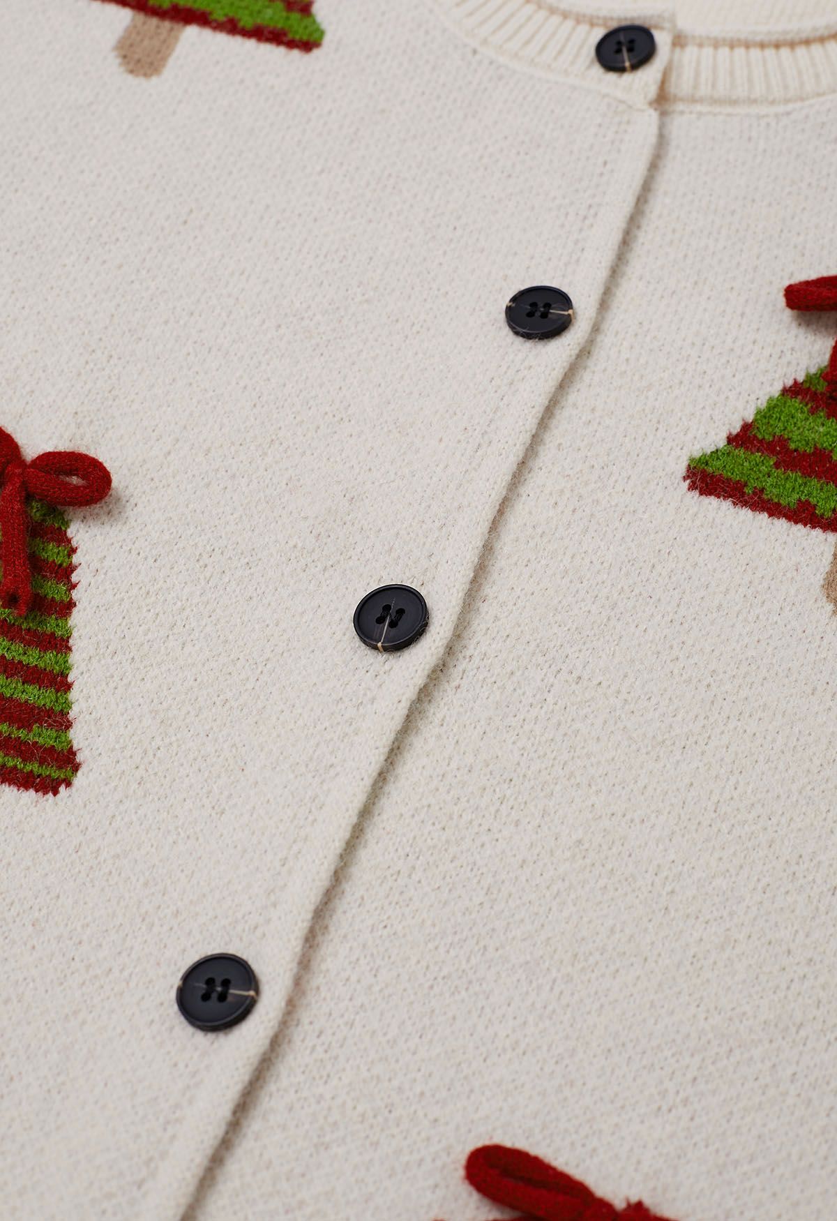 Cardigan boutonné en tricot avec nœud papillon 3D et motif sapin de Noël en flocons d'avoine