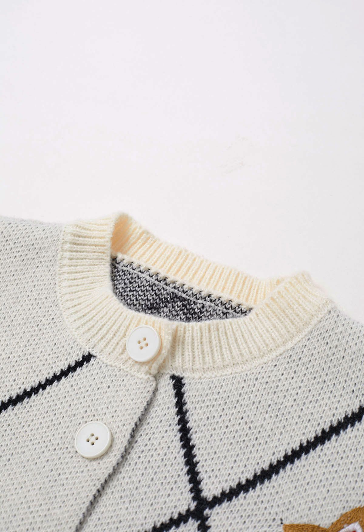 Cardigan boutonné en tricot de pain d'épices de Noël en blanc