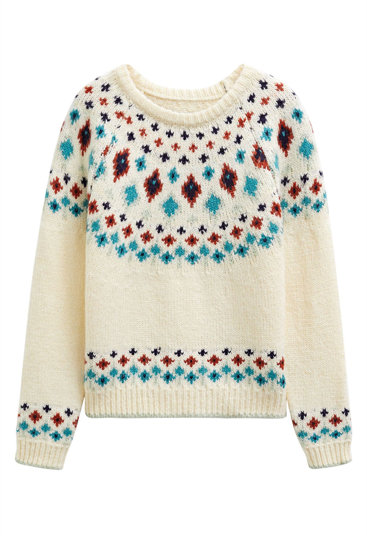 Pull en tricot Fair Isle Wonderland Snowflake en crème