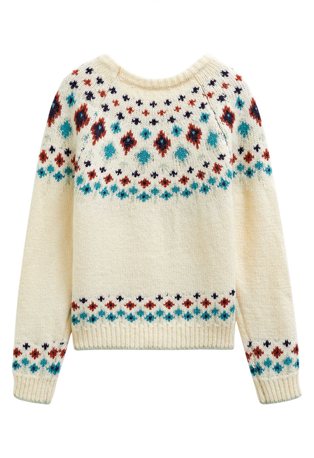 Pull en tricot Fair Isle Wonderland Snowflake en crème