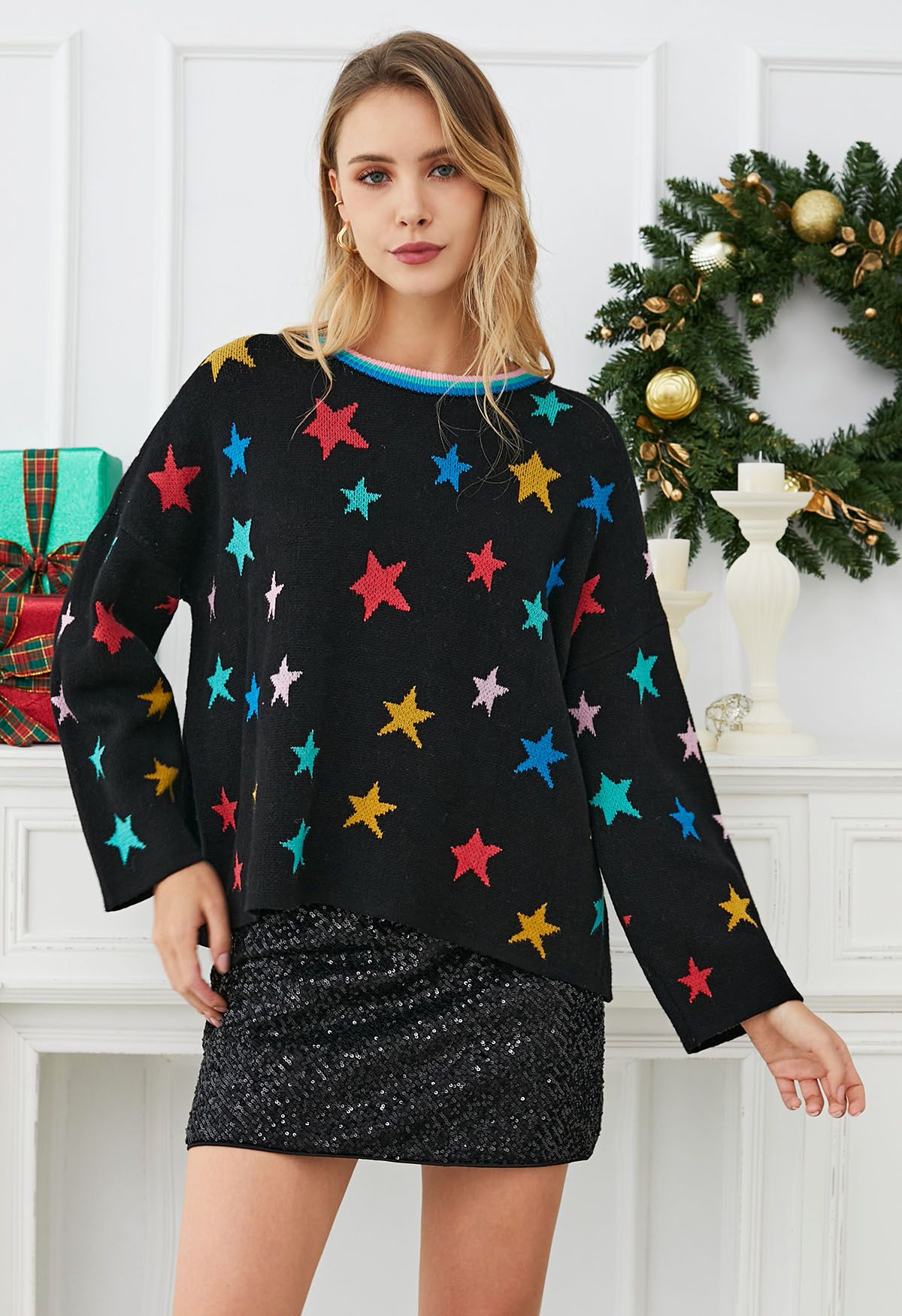 Pull en tricot à manches cloches Cosmic Charm Star en noir