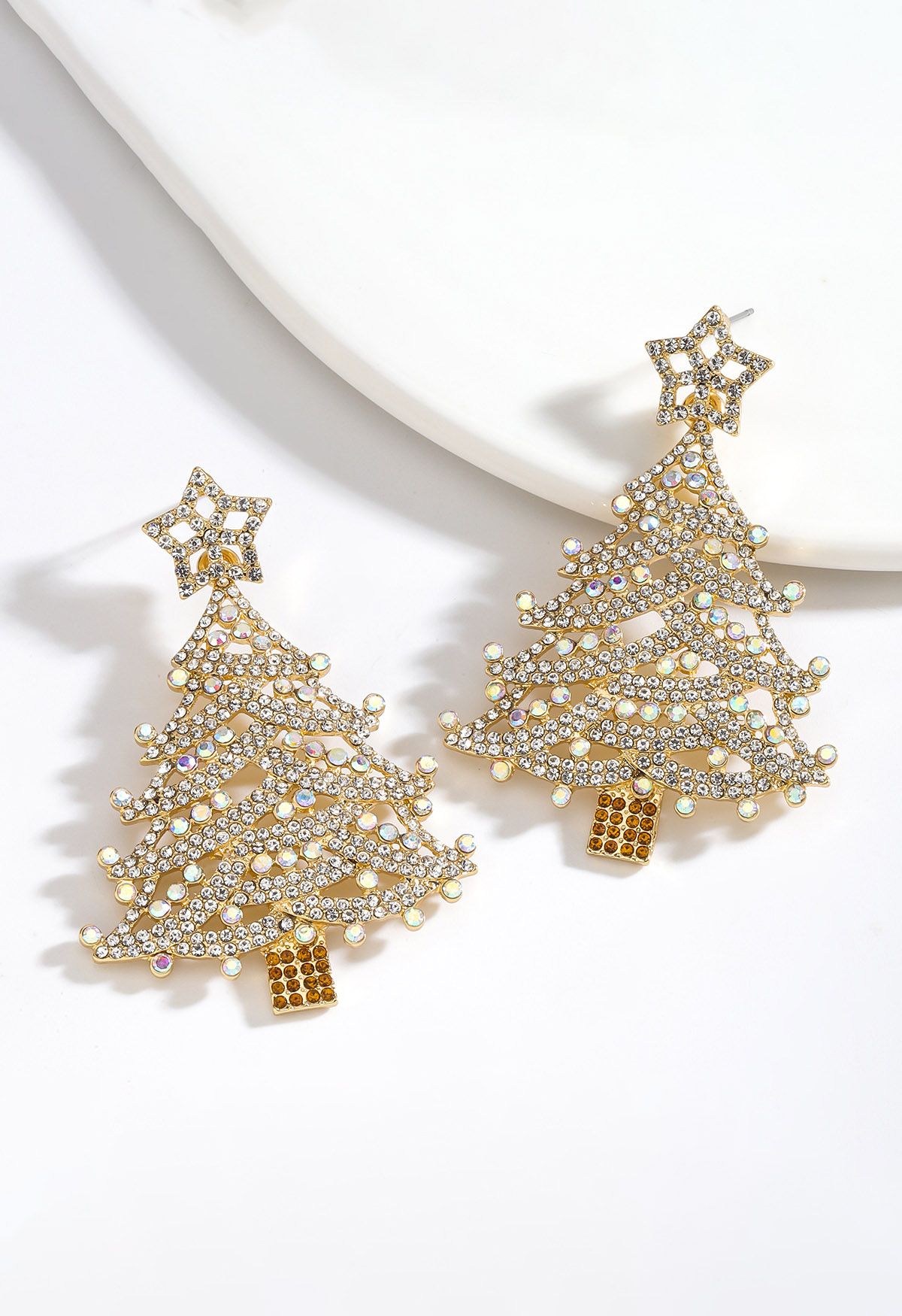 Boucles d'oreilles sapin de Noël à étoiles blanches