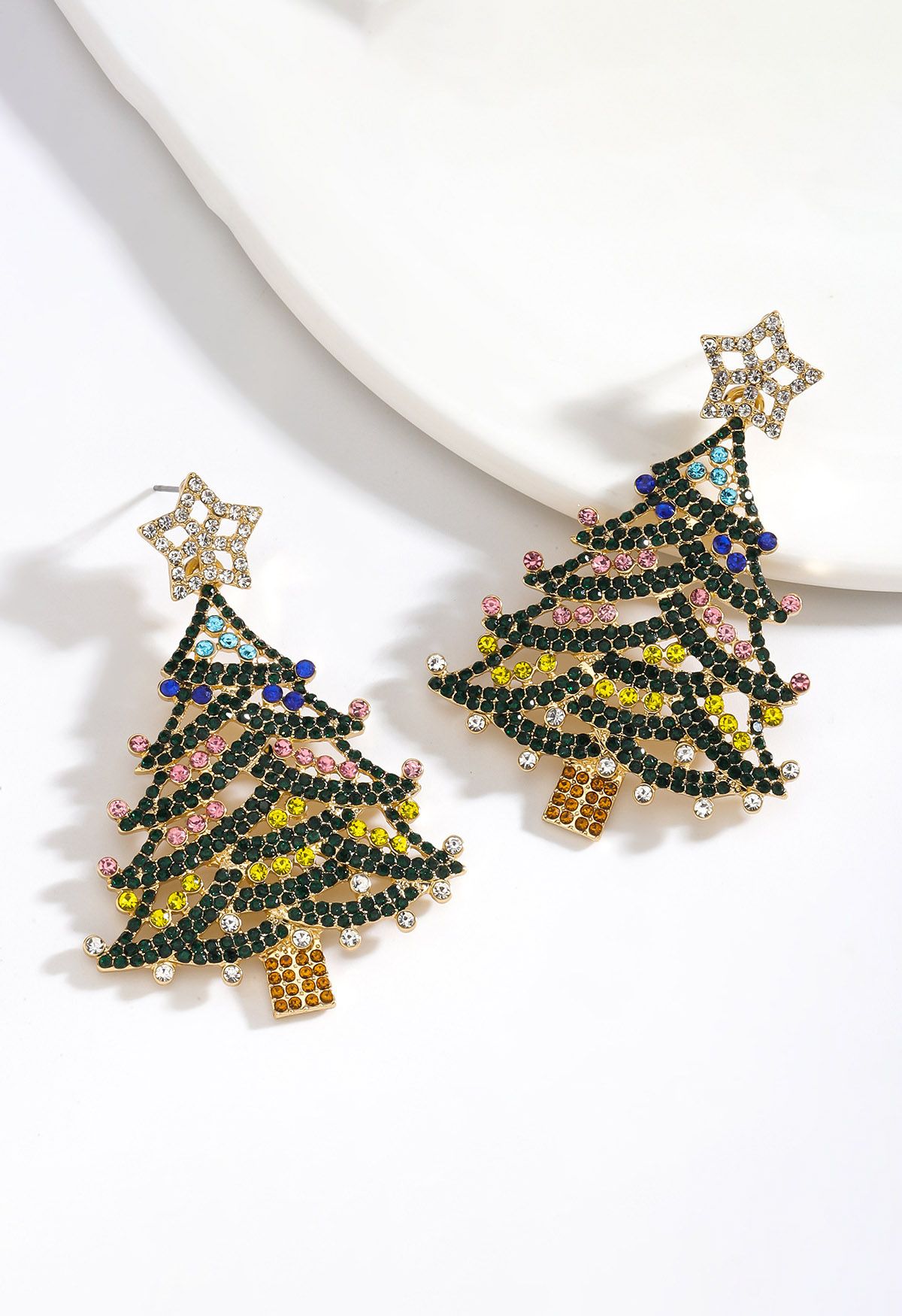 Boucles d'oreilles sapin de Noël en forme d'étoile vert foncé