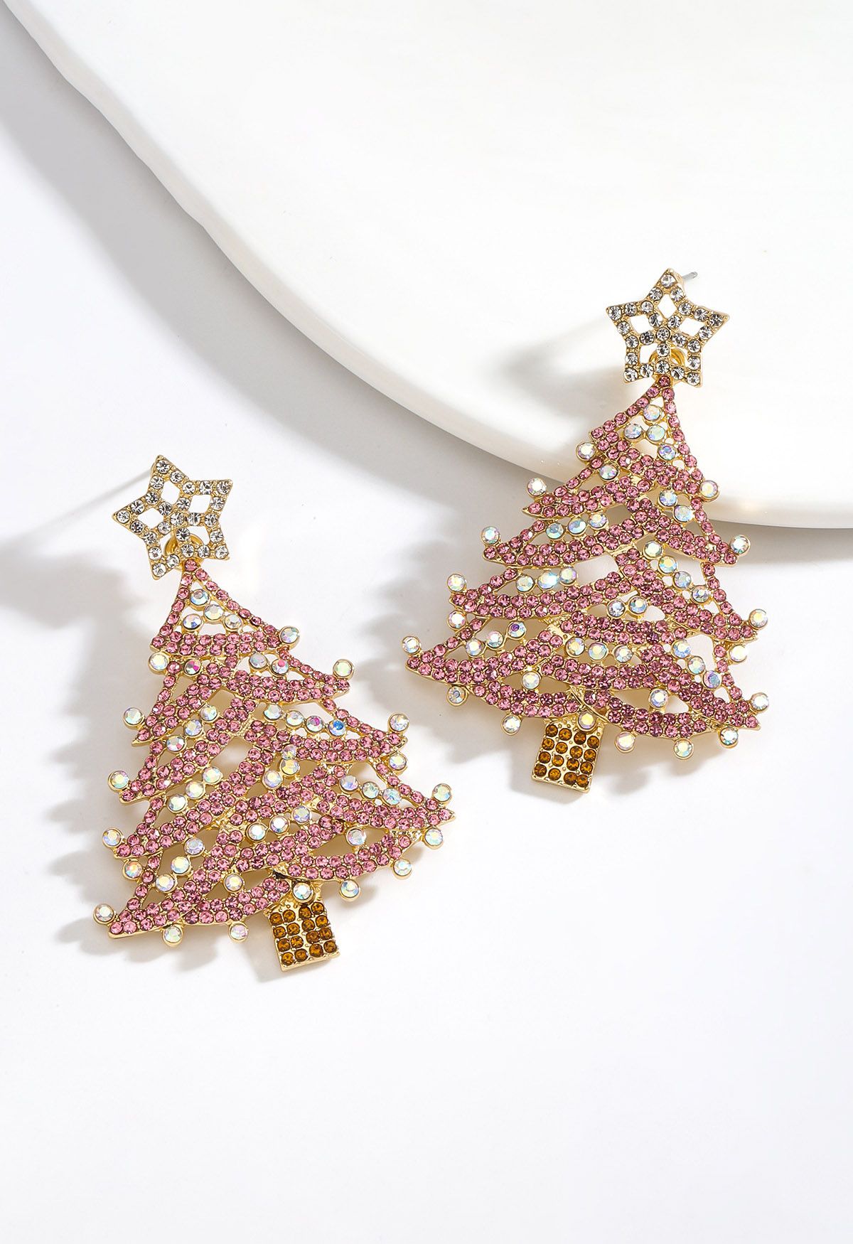 Boucles d'oreilles sapin de Noël en forme d'étoile rose