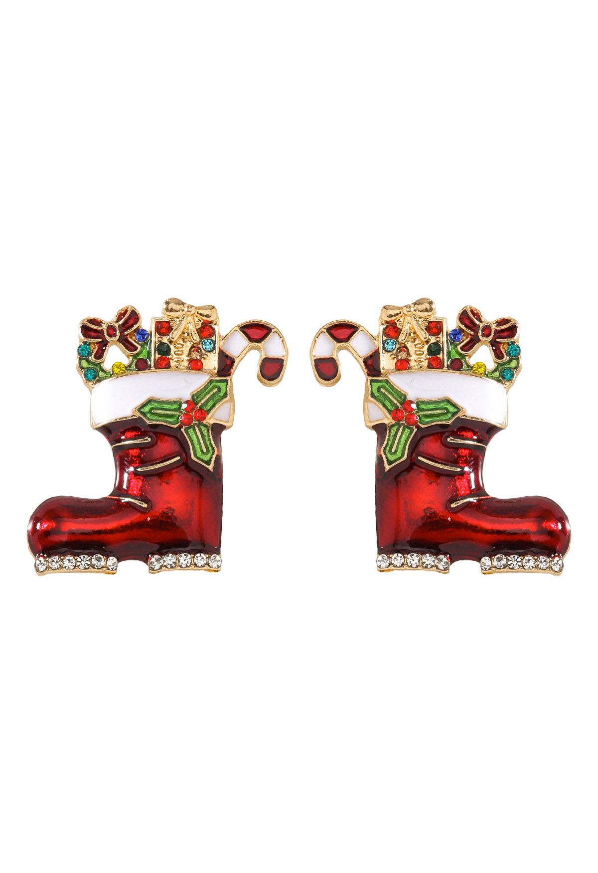 Boucles d'oreilles de Noël en forme de bottes avec ornement festif