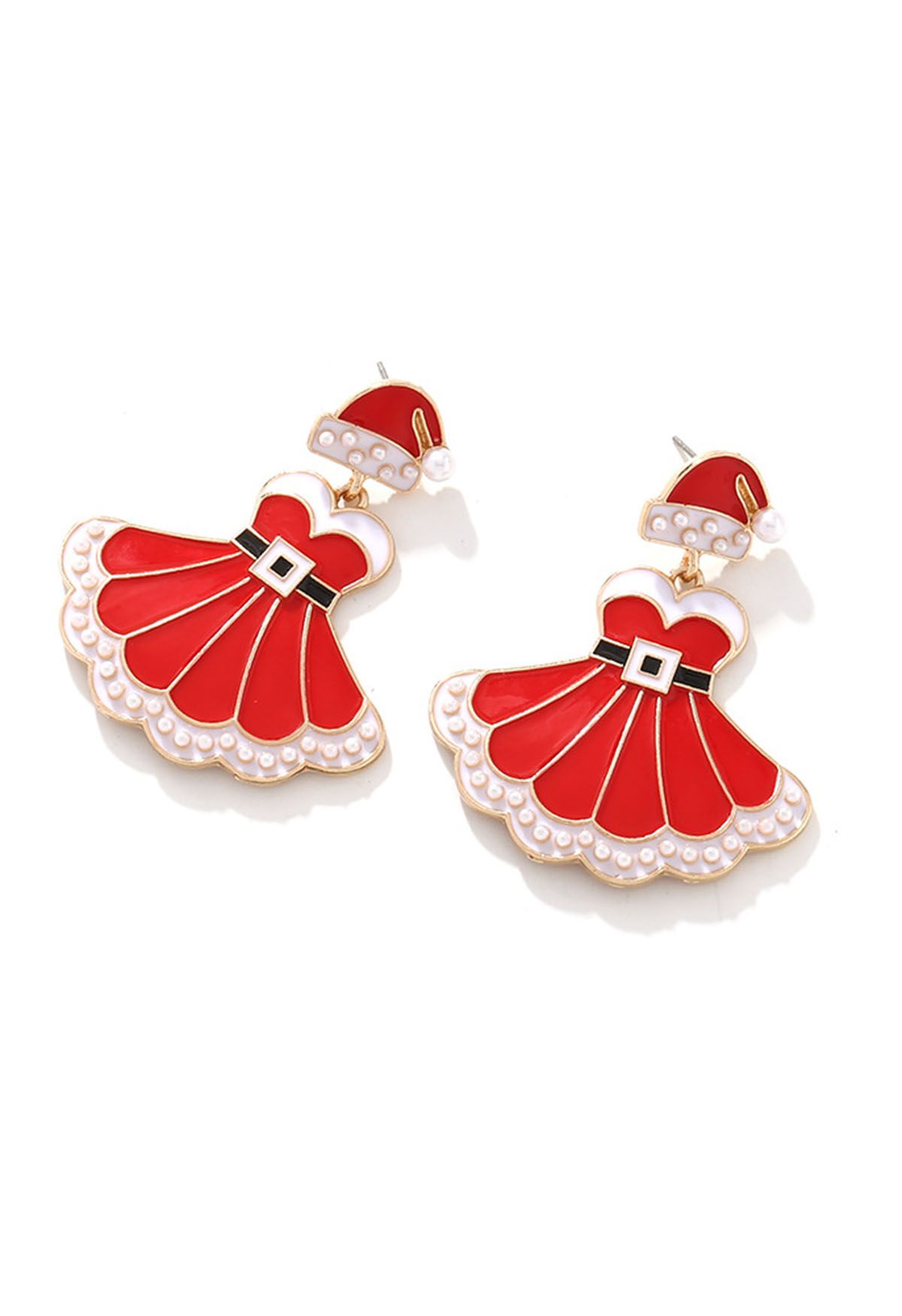 Boucles d'oreilles en émail avec robe de Noël en perles