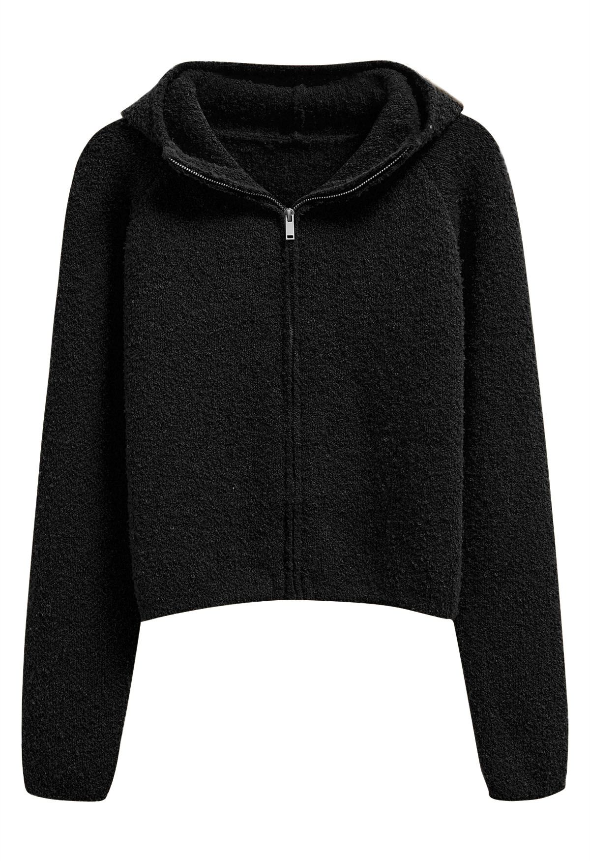 Cardigan en tricot zippé à capuche Winter Essentials en noir