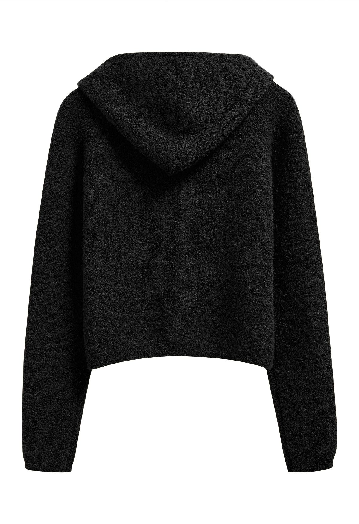 Cardigan en tricot zippé à capuche Winter Essentials en noir