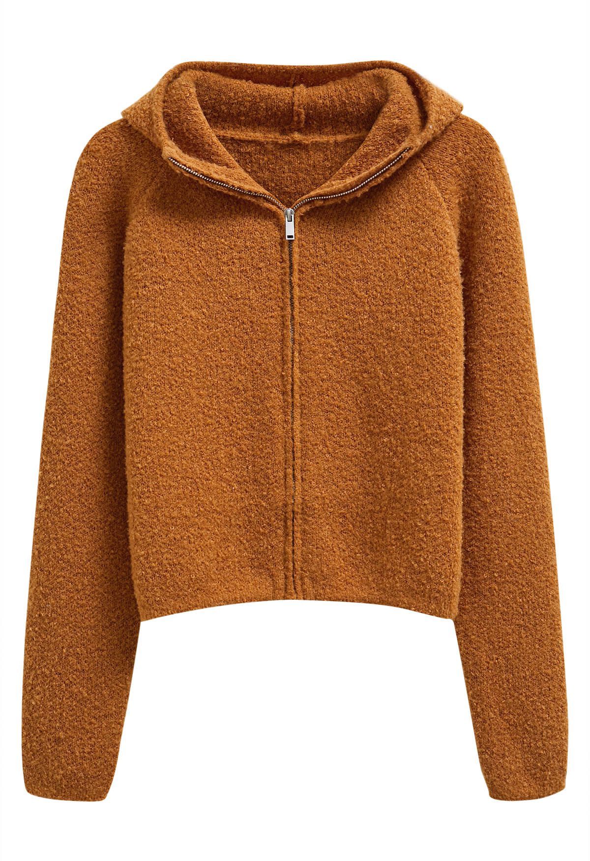 Cardigan zippé à capuche en tricot orange Winter Essentials