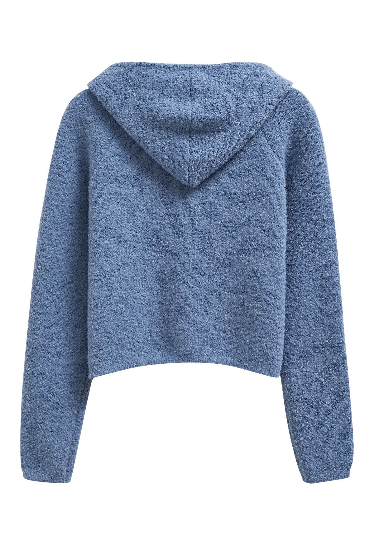 Cardigan zippé à capuche Winter Essentials en tricot bleu