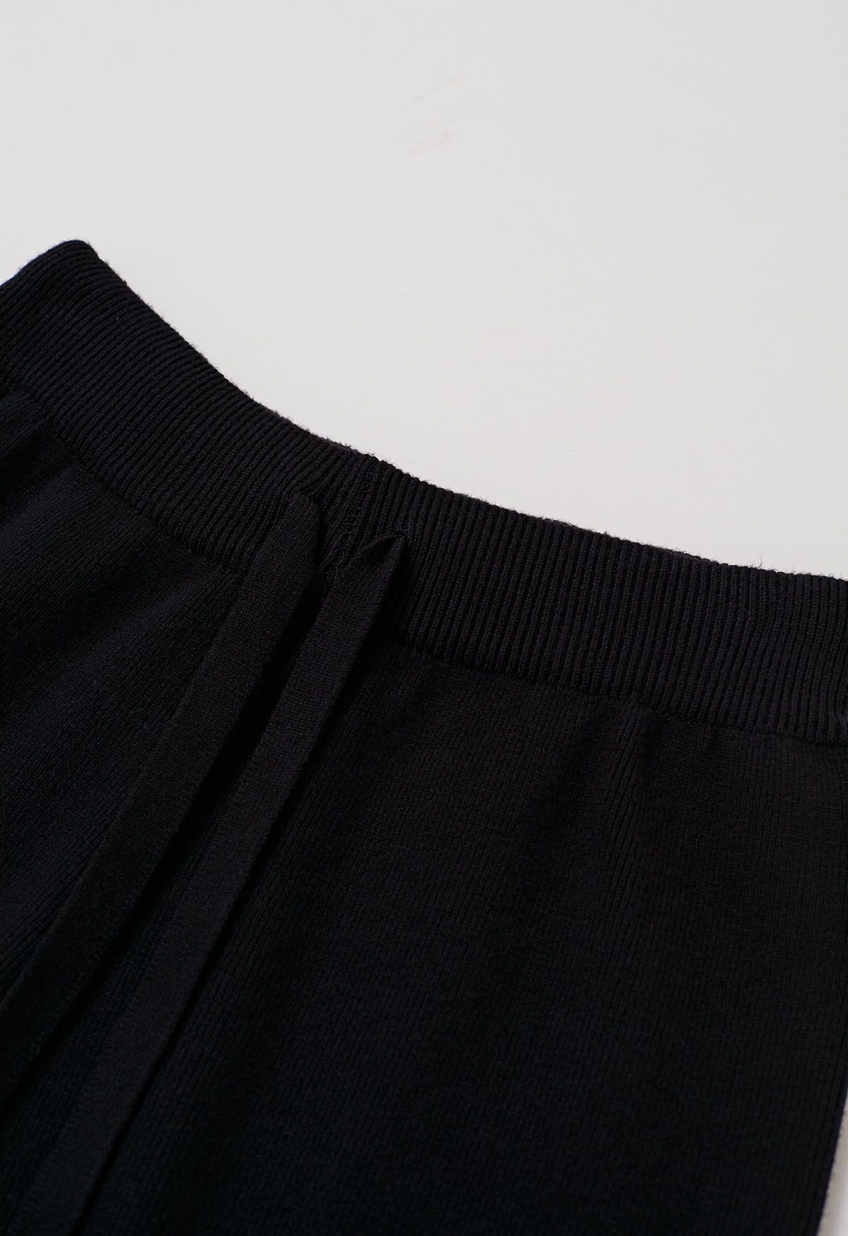 Pantalon décontracté en tricot à franges avec cordon de serrage en noir